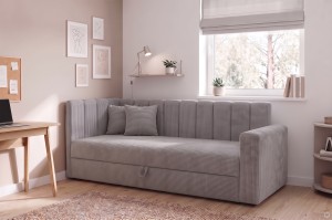 Tapczan łóżko młodzieżowe z pojemnikiem Sovaro PRO 80x200 Sztruks Szary