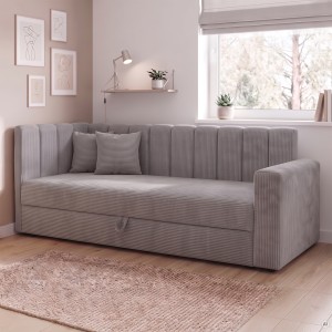 Tapczan łóżko młodzieżowe z pojemnikiem Sovaro PRO PLUS 80x180 Sztruks Szary