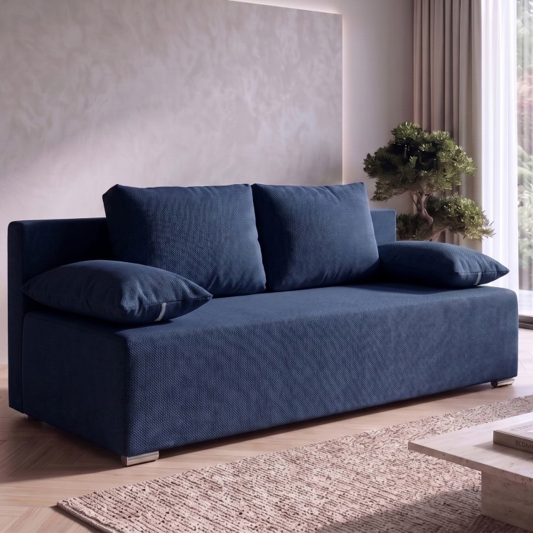 Kanapa sofa rozkładana z funkcją spania Lunera Prima strukturalna Niebieska