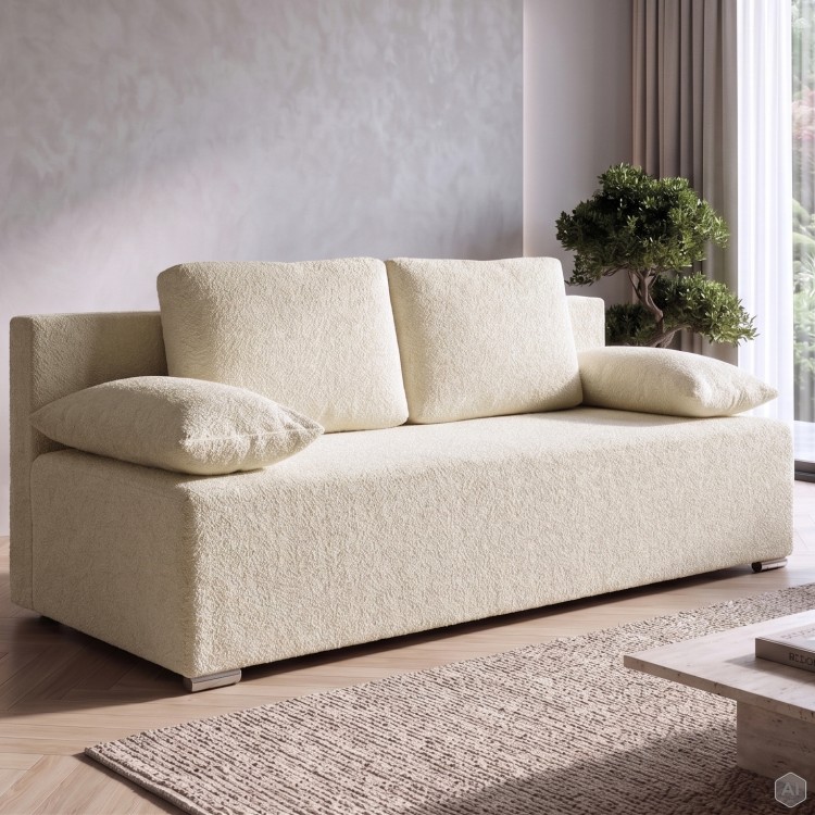 Kanapa sofa rozkładana z funkcją spania Lunera 2 boucle baranek Kremowa