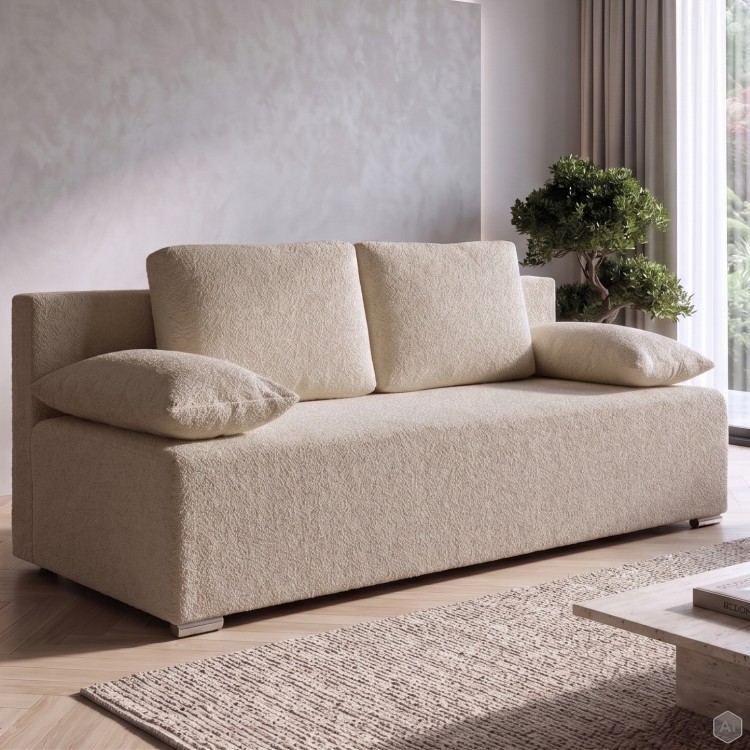 Kanapa sofa rozkładana z funkcją spania Lunera Prima boucle baranek Beżowa