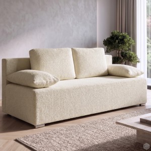 Kanapa sofa rozkładana z funkcją spania Lunera Prima boucle baranek Kremowa
