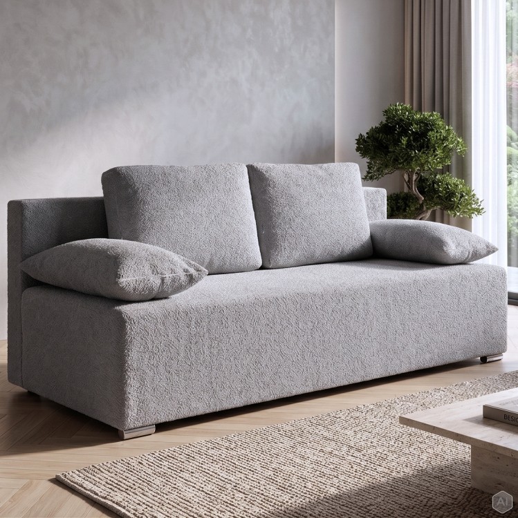 Kanapa sofa rozkładana z funkcją spania Lunera Prima boucle baranek Szara