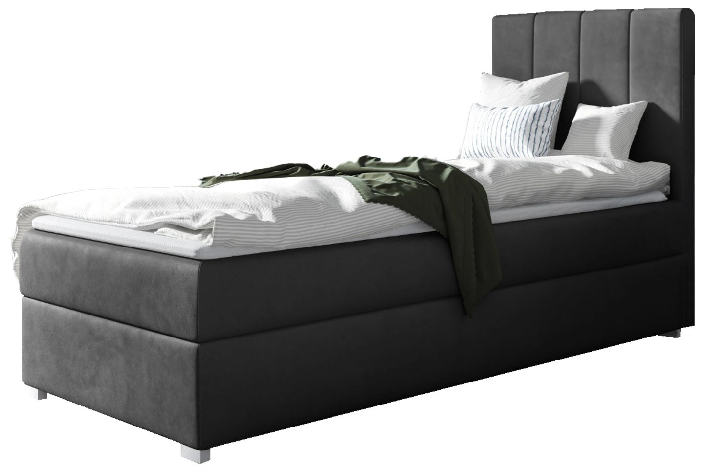 Łóżko kontynentalne pikowane Brandi Pojedyncze 90x200 Prawe Szare