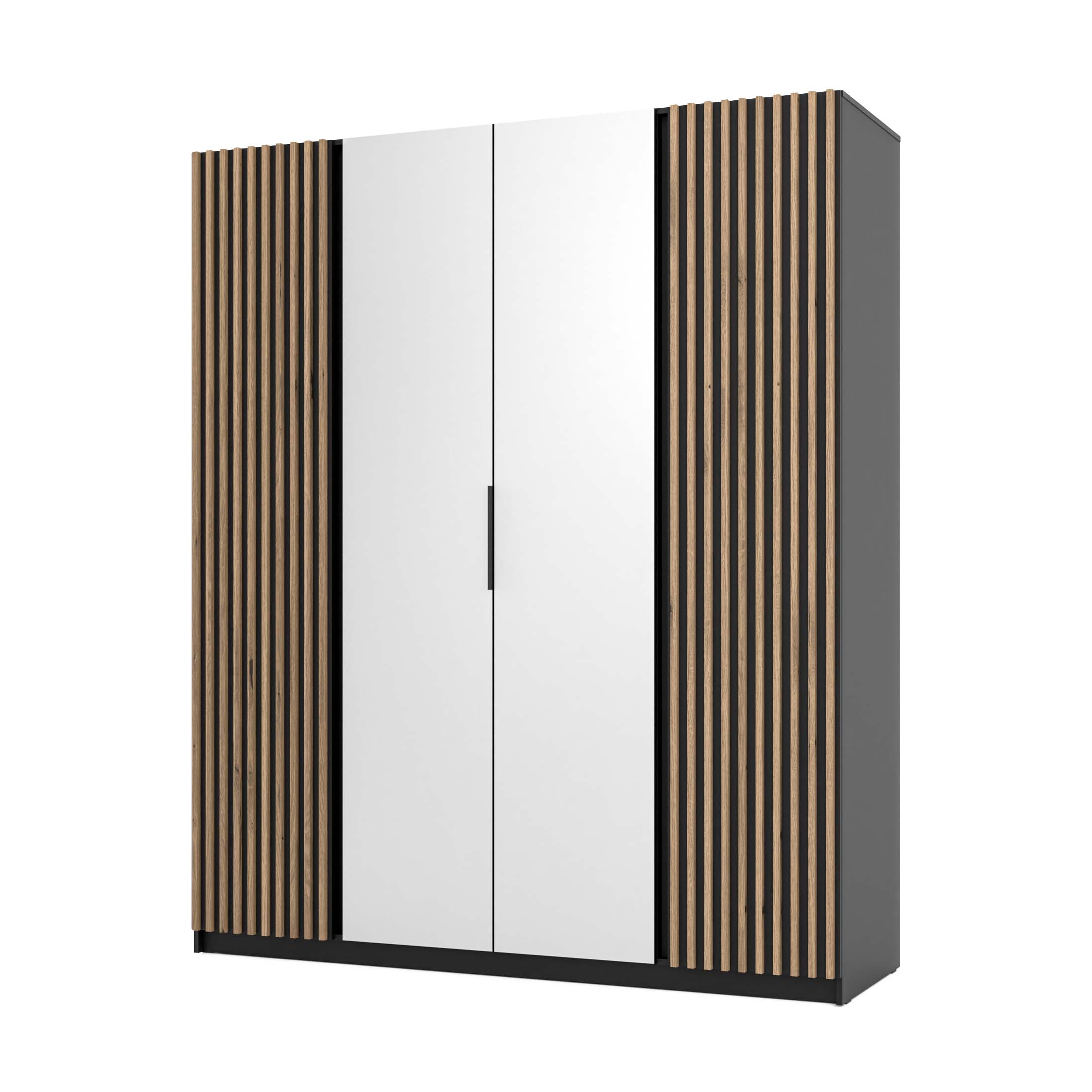 Szafa do przedpokoju 4-drzwiowa z lustrem i lamelami Dravero BL/BL-EV 2LAM 2L