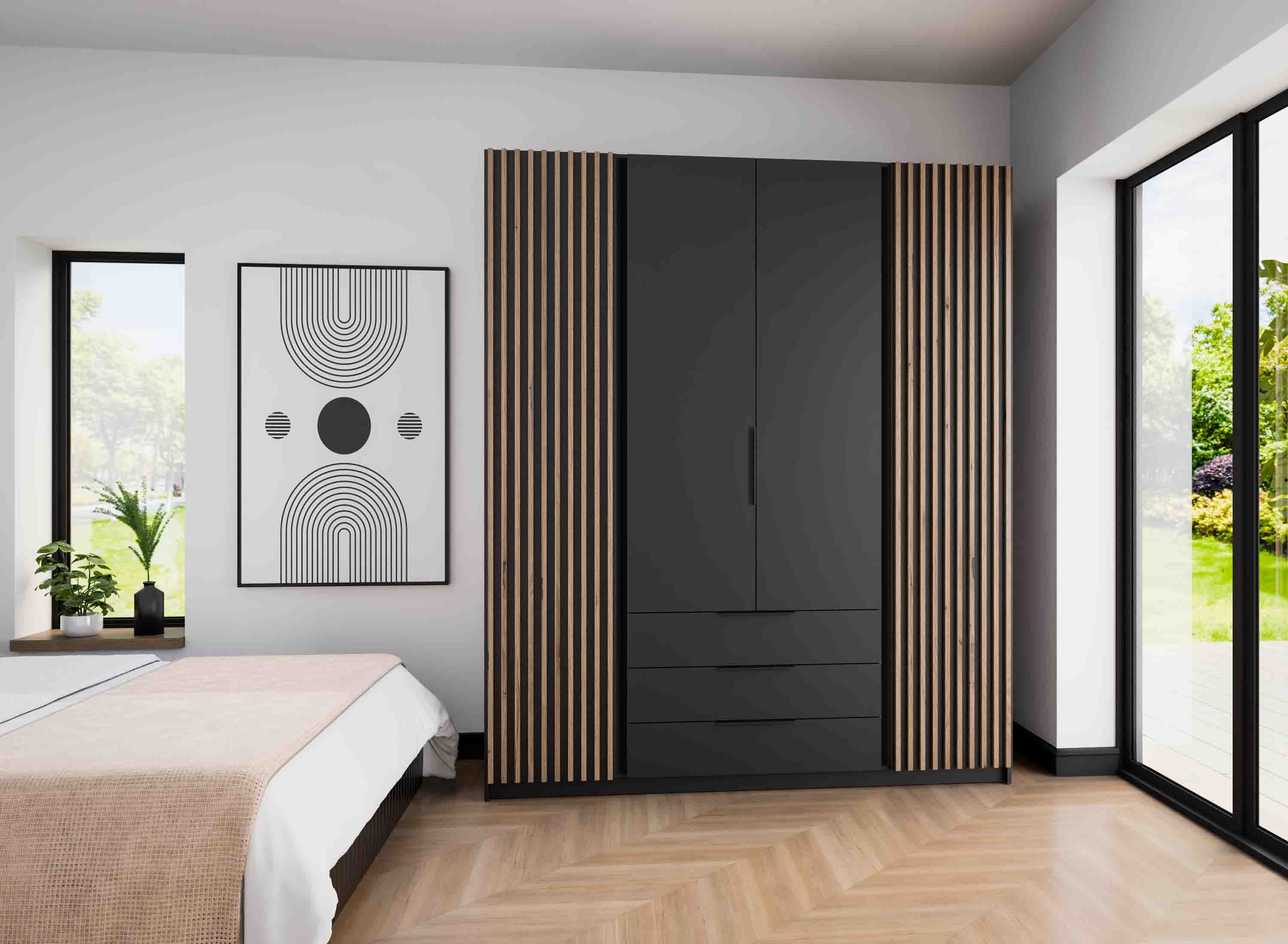 Szafa do przedpokoju 4-drzwiowa z szufladami i lamelami Dravero BL/BL-EV 2LAM 2F 3S