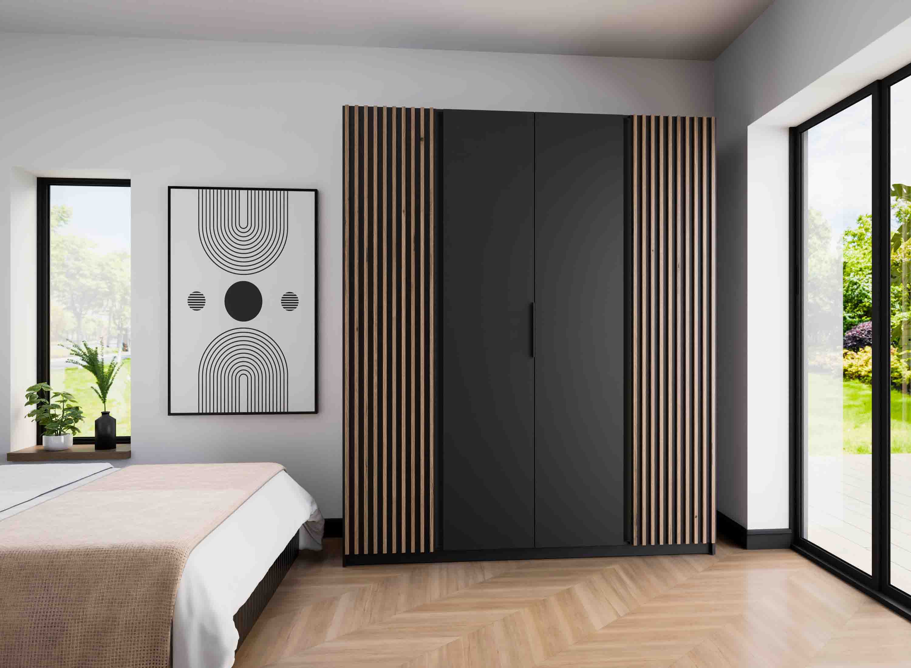 Szafa do przedpokoju 4-drzwiowa z półkami i lamelami Dravero BL/BL-EV 2LAM 2F