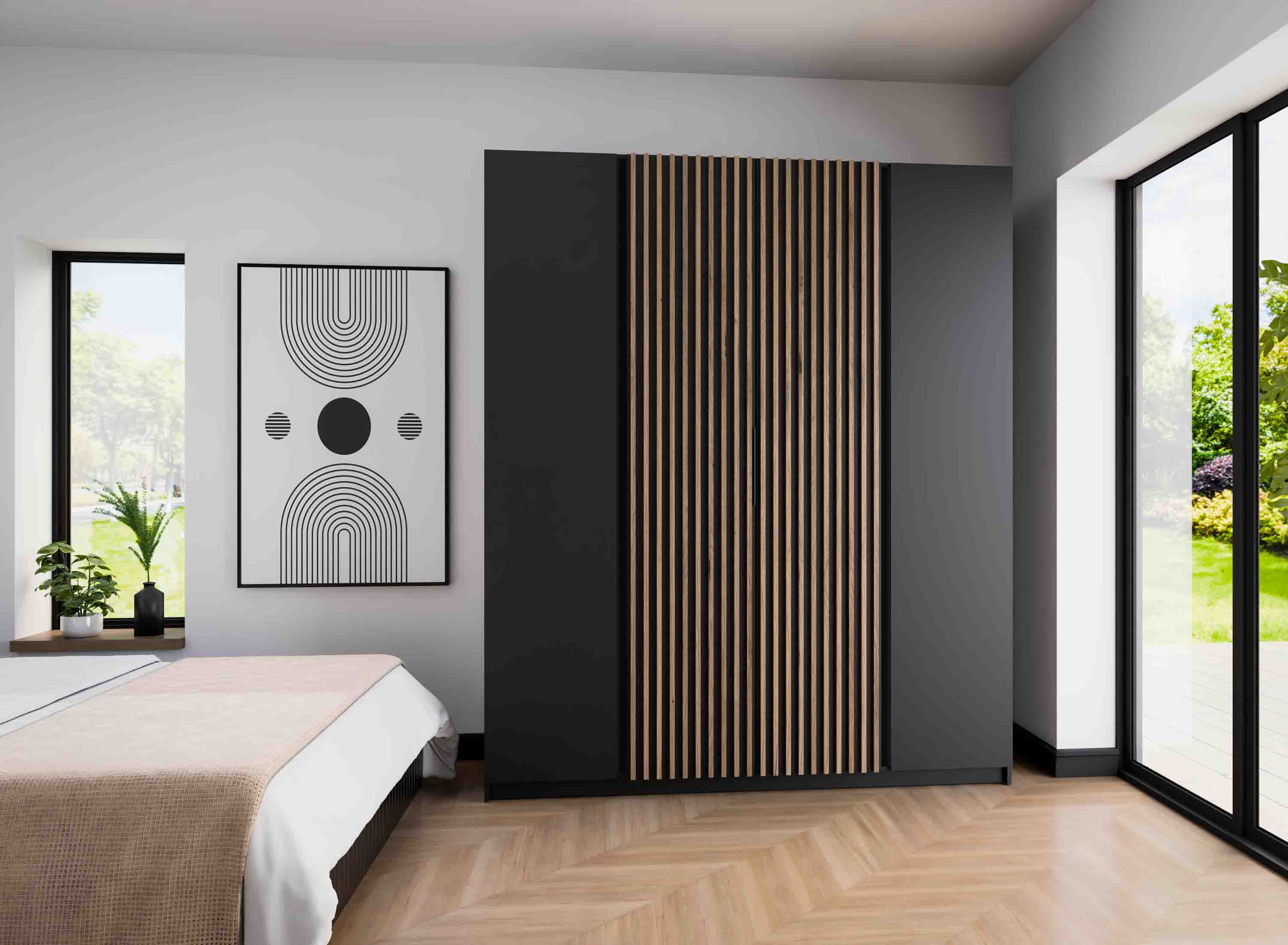 Szafa do przedpokoju 4-drzwiowa z półkami i lamelami Dravero BL/BL-EV 2F 2LAM