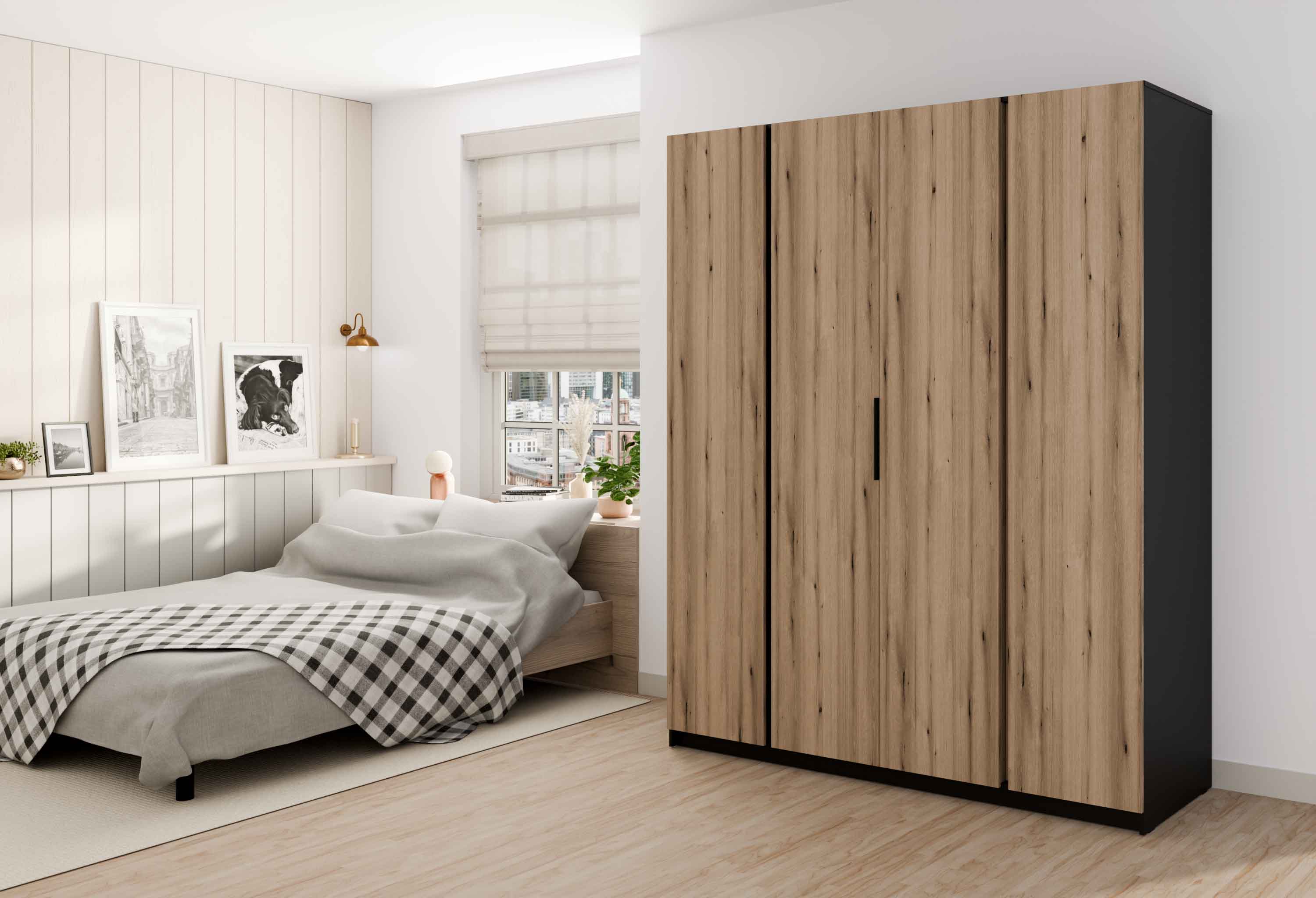 Szafa do przedpokoju i sypialni 4-drzwiowa z półkami Dravero BL/EV 4F