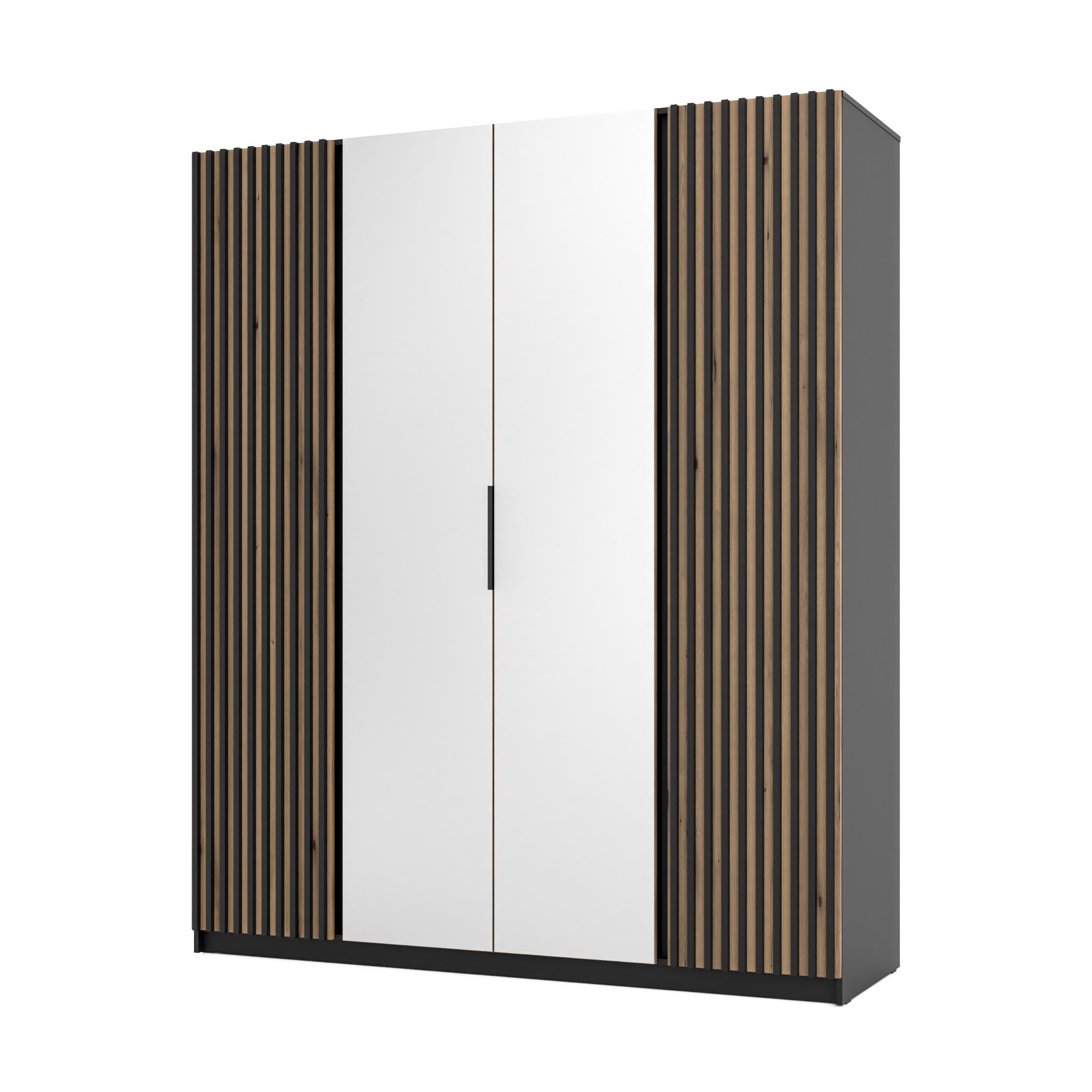 Szafa do przedpokoju 4-drzwiowa z lustrem i lamelami Dravero BL/EV-BL 2LAM 2L