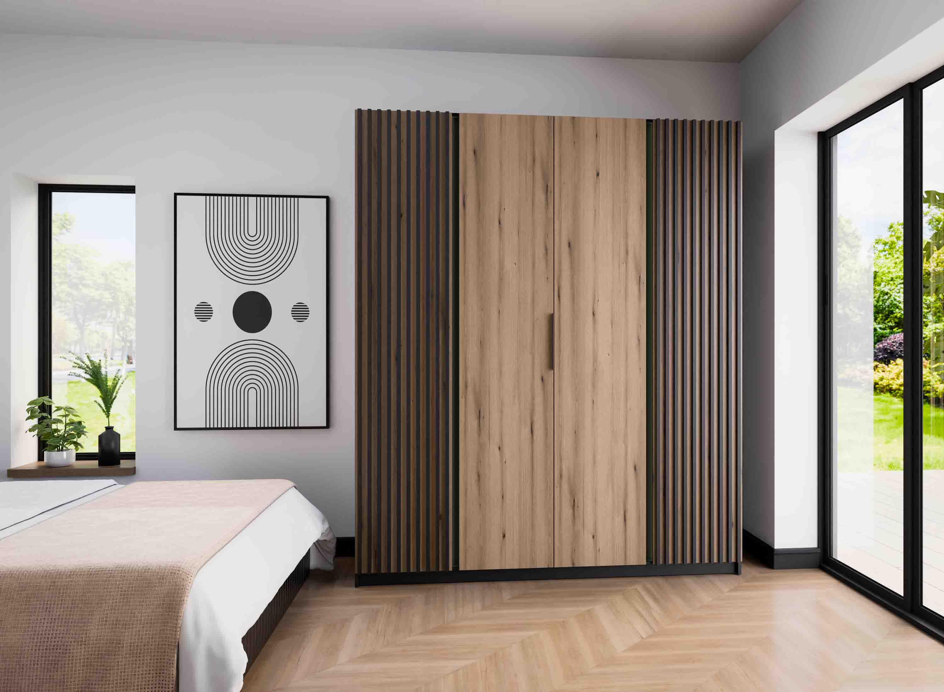 Szafa do przedpokoju i sypialni 4-drzwiowa z lamelami Dravero BL/EV-BL 2LAM 2F