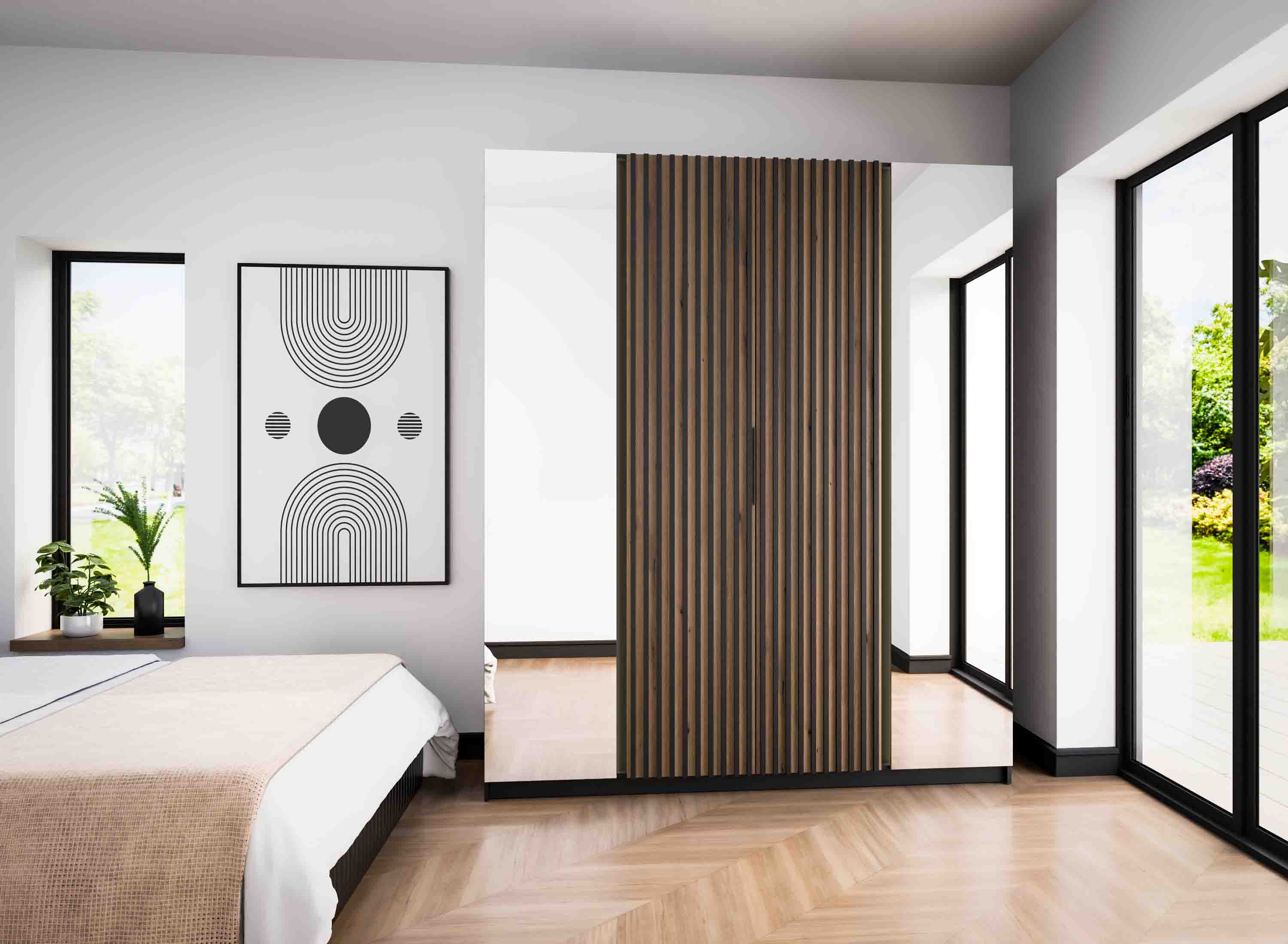 Szafa do przedpokoju 4-drzwiowa z lustrem i lamelami Dravero BL/EV-BL 2L 2LAM