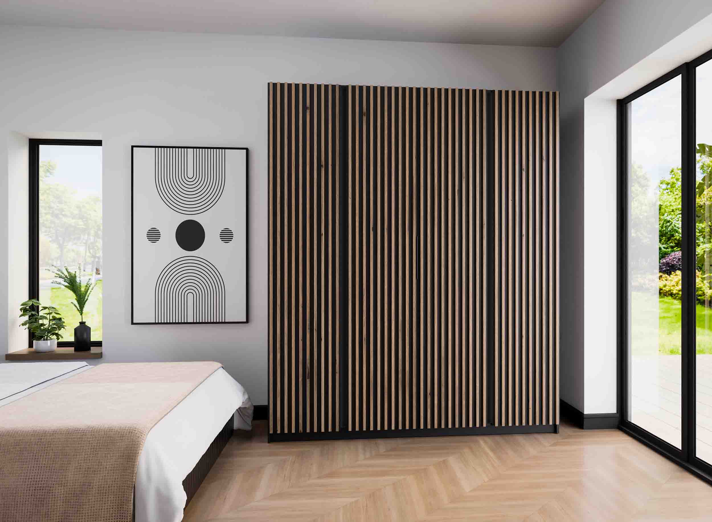 Szafa do przedpokoju i sypialni 4-drzwiowa z lamelami Dravero BL/EV-BL 4LAM