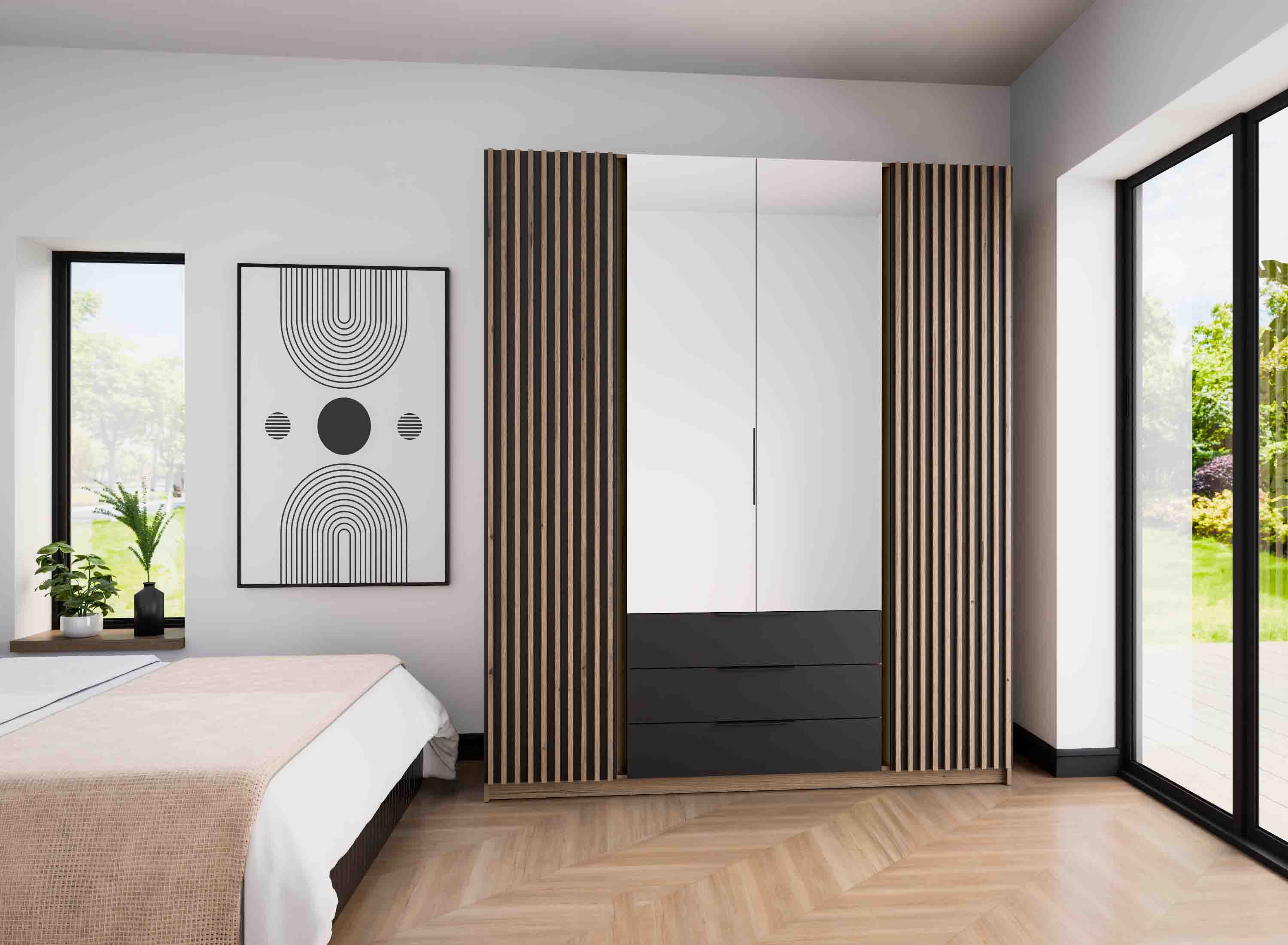 Szafa do przedpokoju 4-drzwiowa z lustrem i szufladami Dravero EV/BL-EV 2LAM 2L 3S