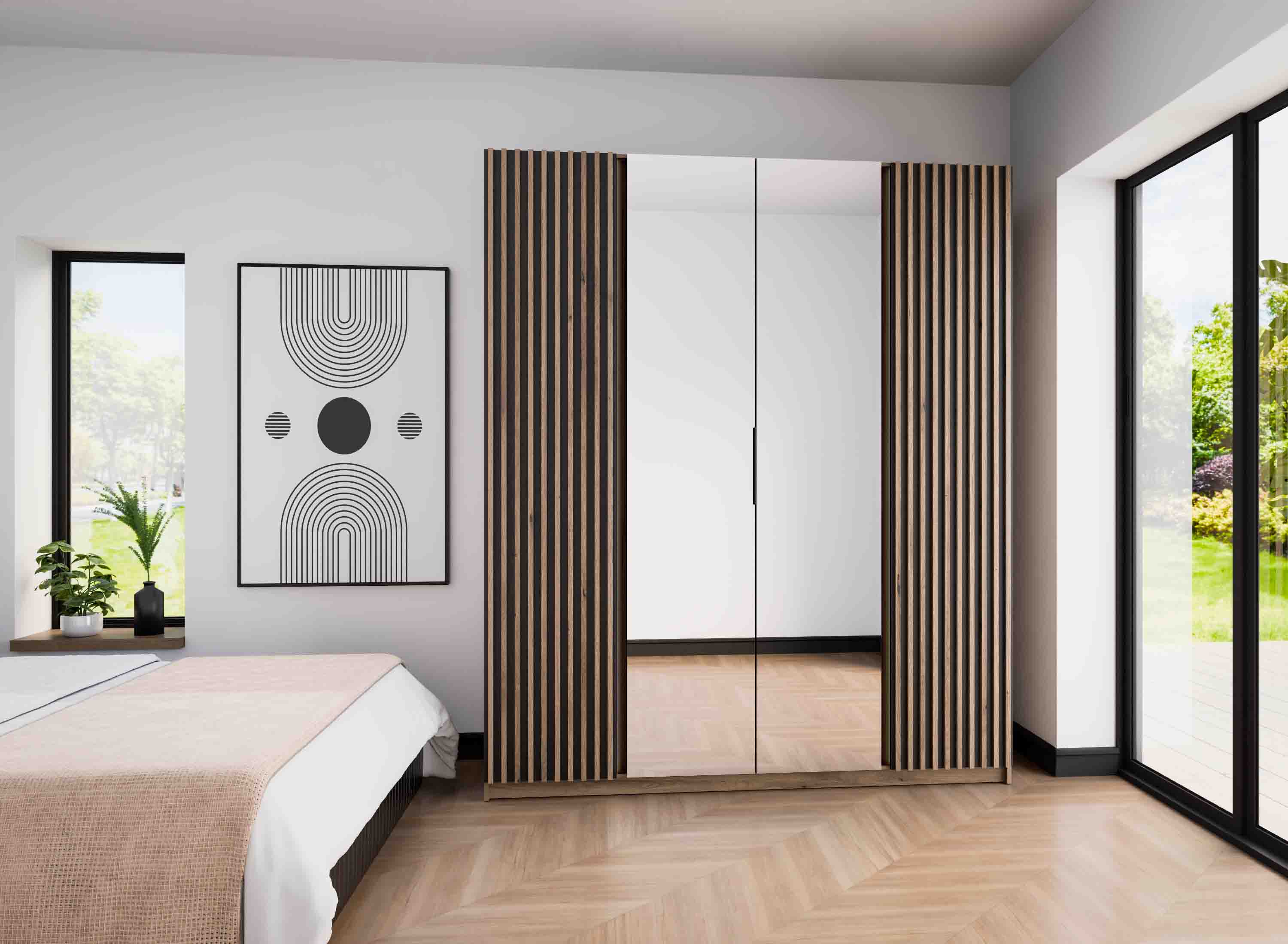 Szafa do przedpokoju 4-drzwiowa z lustrem i lamelami Dravero EV/BL-EV 2LAM 2L