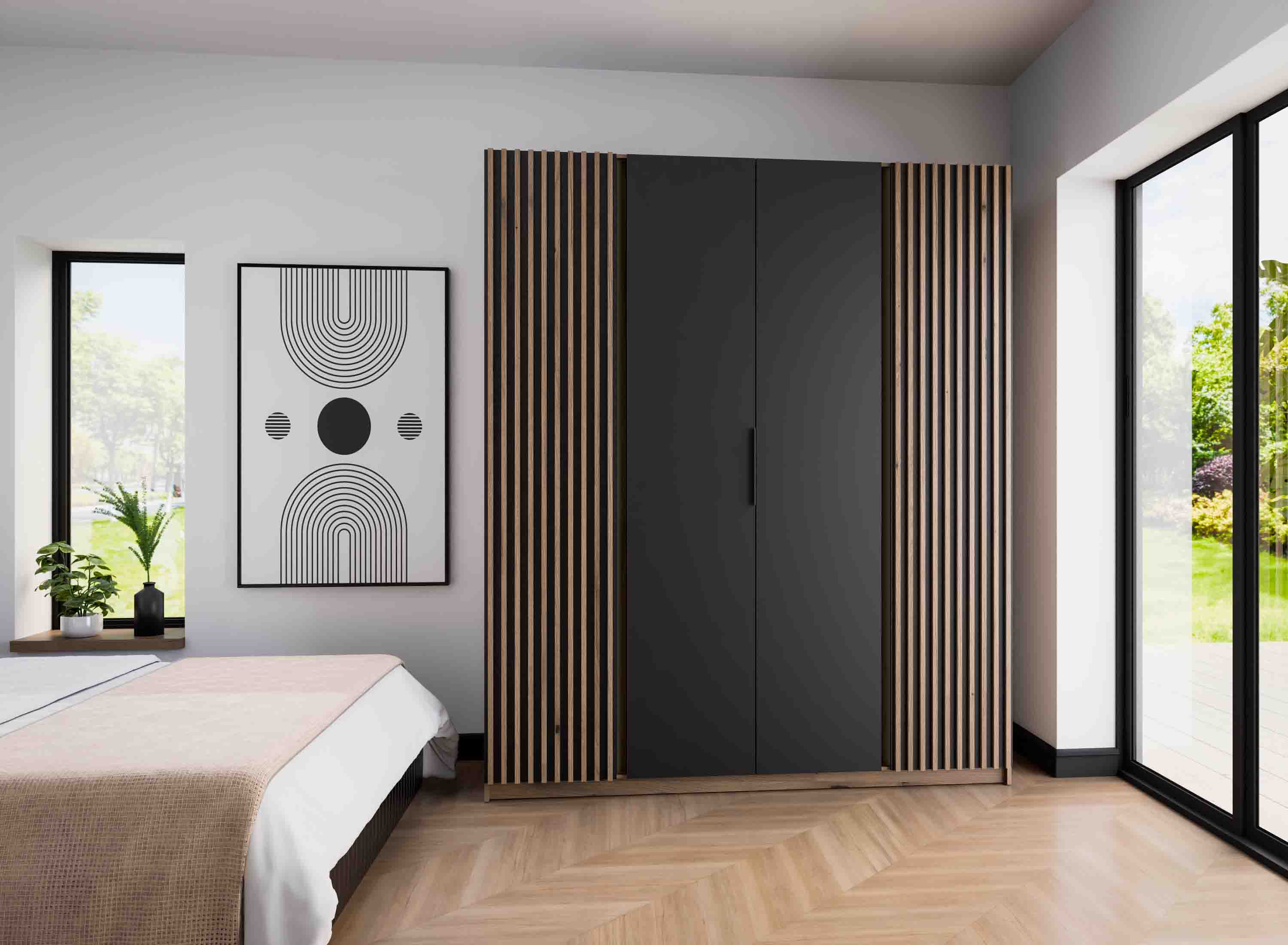 Szafa do przedpokoju i sypialni 4-drzwiowa z lamelami Dravero EV/BL-EV 2LAM 2F