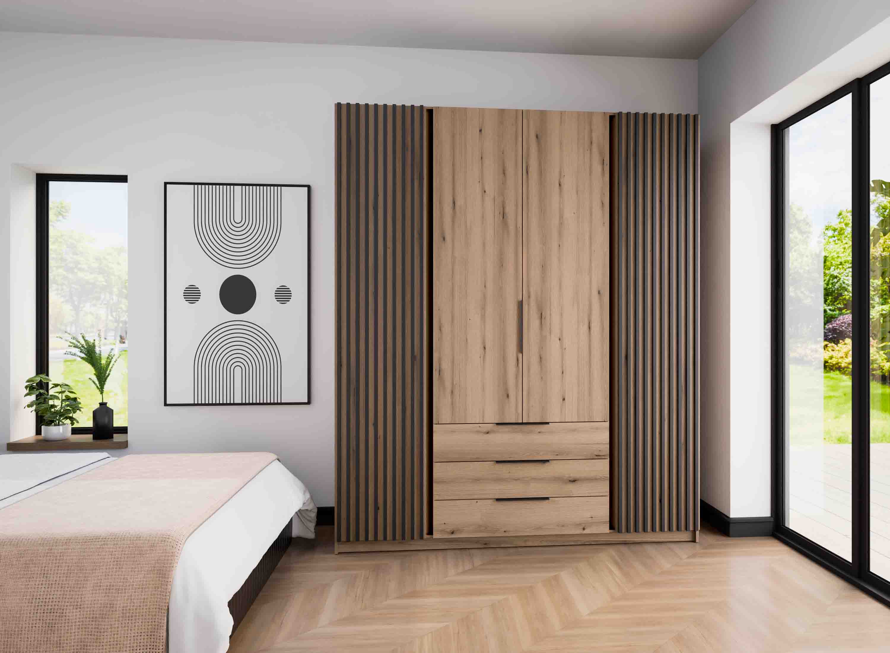 Szafa do przedpokoju 4-drzwiowa z szufladami i lamelami Dravero EV/EV-BL 2LAM 2F 3S