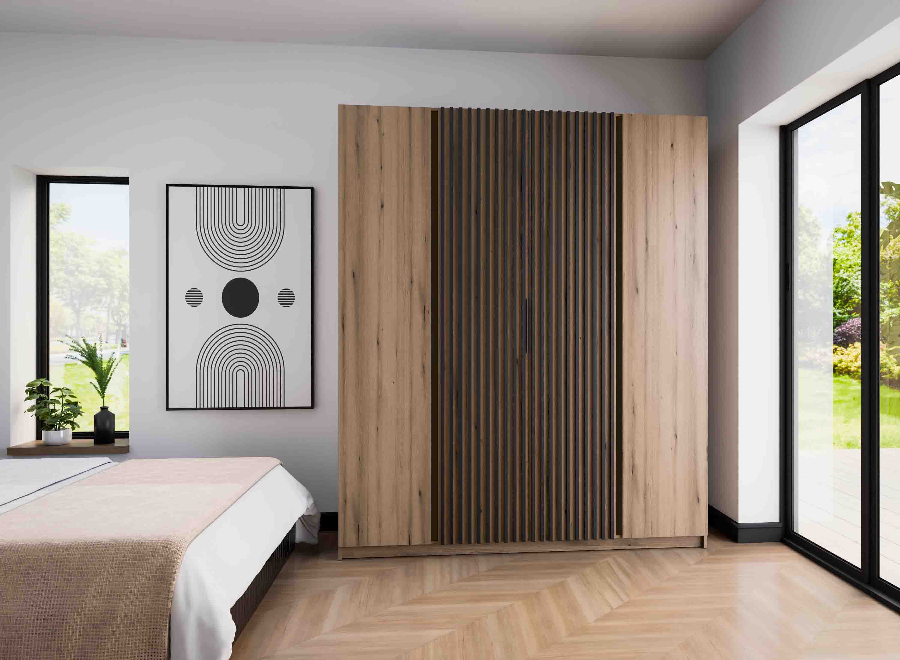 Szafa do przedpokoju i sypialni 4-drzwiowa z lamelami Dravero EV/EV-BL 2F 2LAM