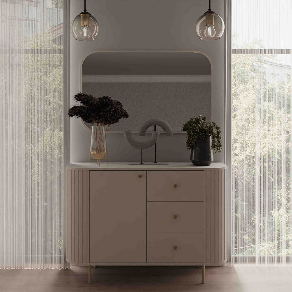 Komoda do salonu z trzema szufladami i drzwiami Flana 813 1F3S Beżowa