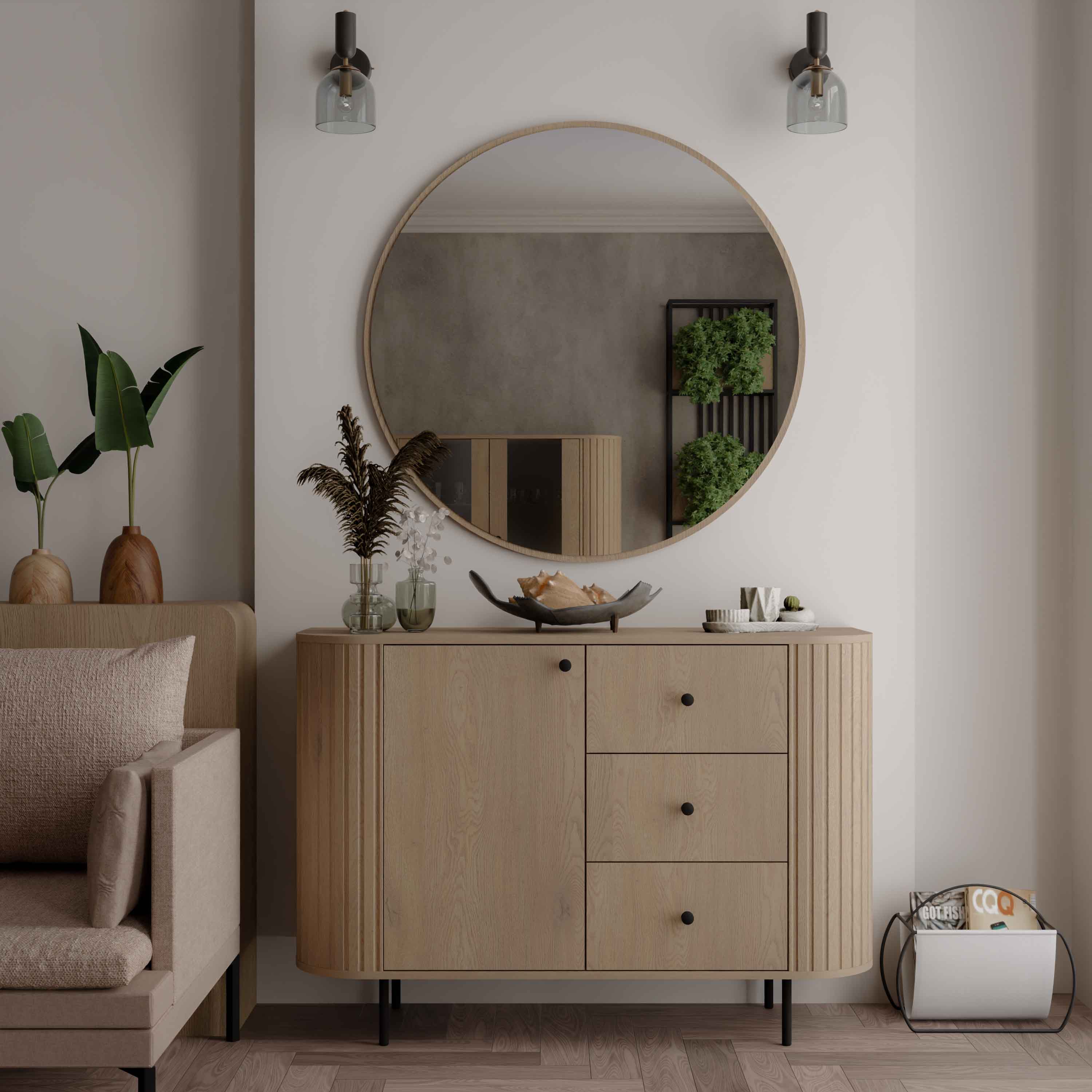 Komoda do salonu z trzema szufladami i drzwiami Flana 813 1F3S Dąb Cremona