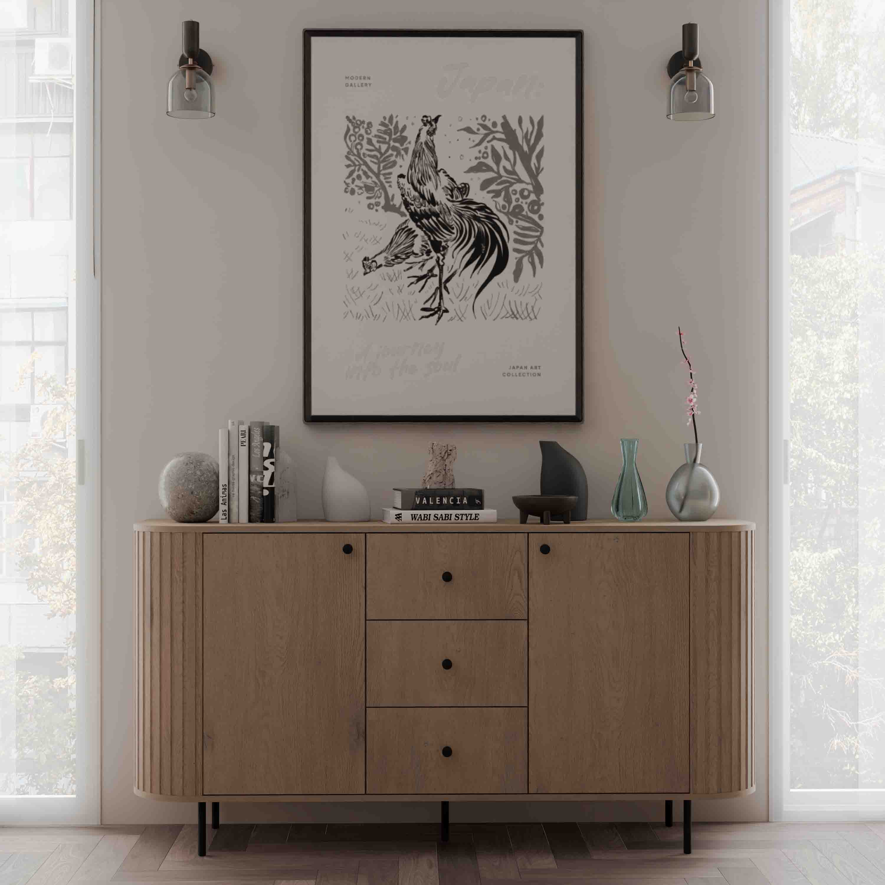 Komoda do salonu z trzema szufladami i dwoma drzwiami Flana 823 2F3S Dąb Cremona