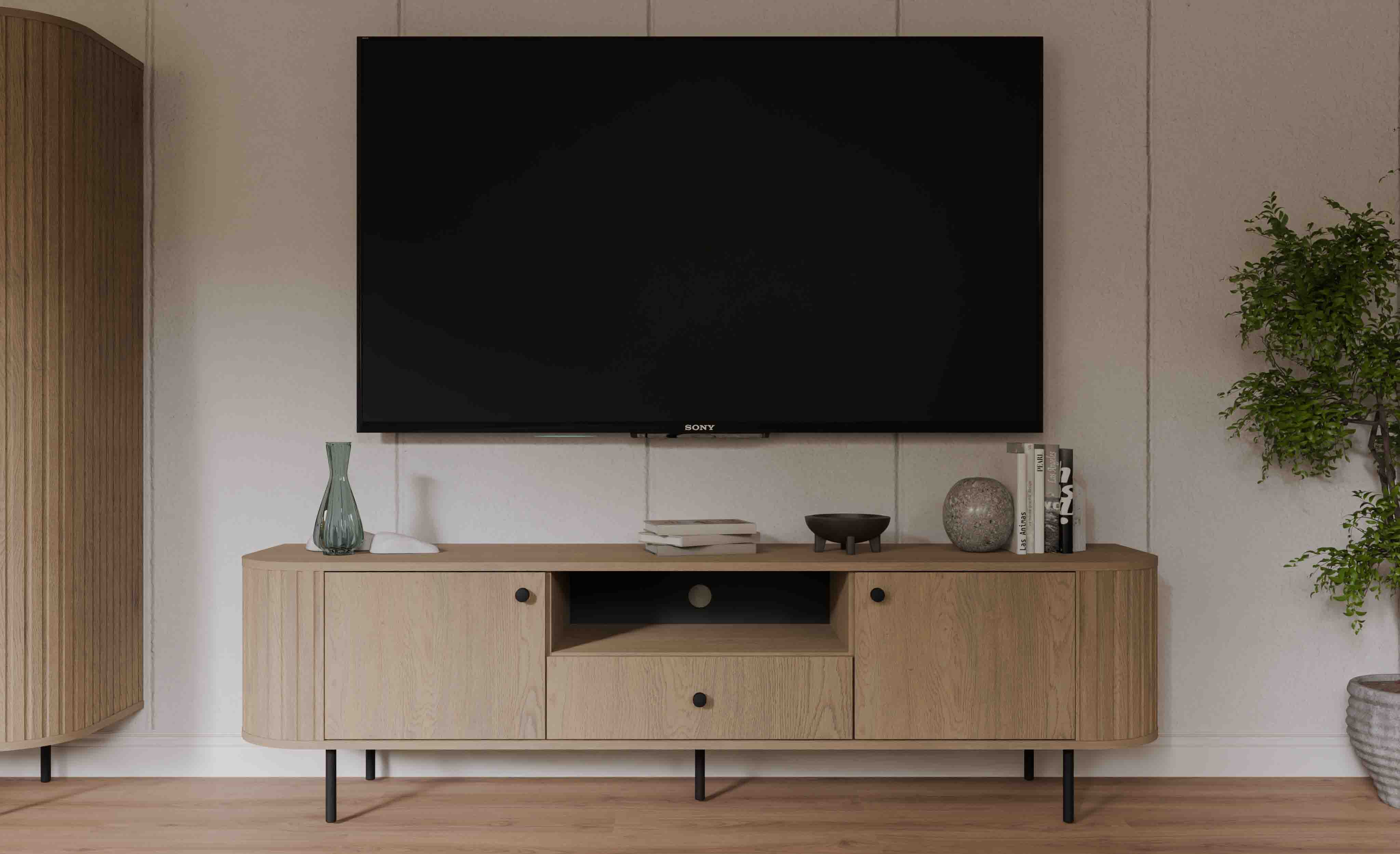 Szafka RTV z dwoma drzwiami i szufladą do salonu Flana 321 2F1S Dąb Cremona