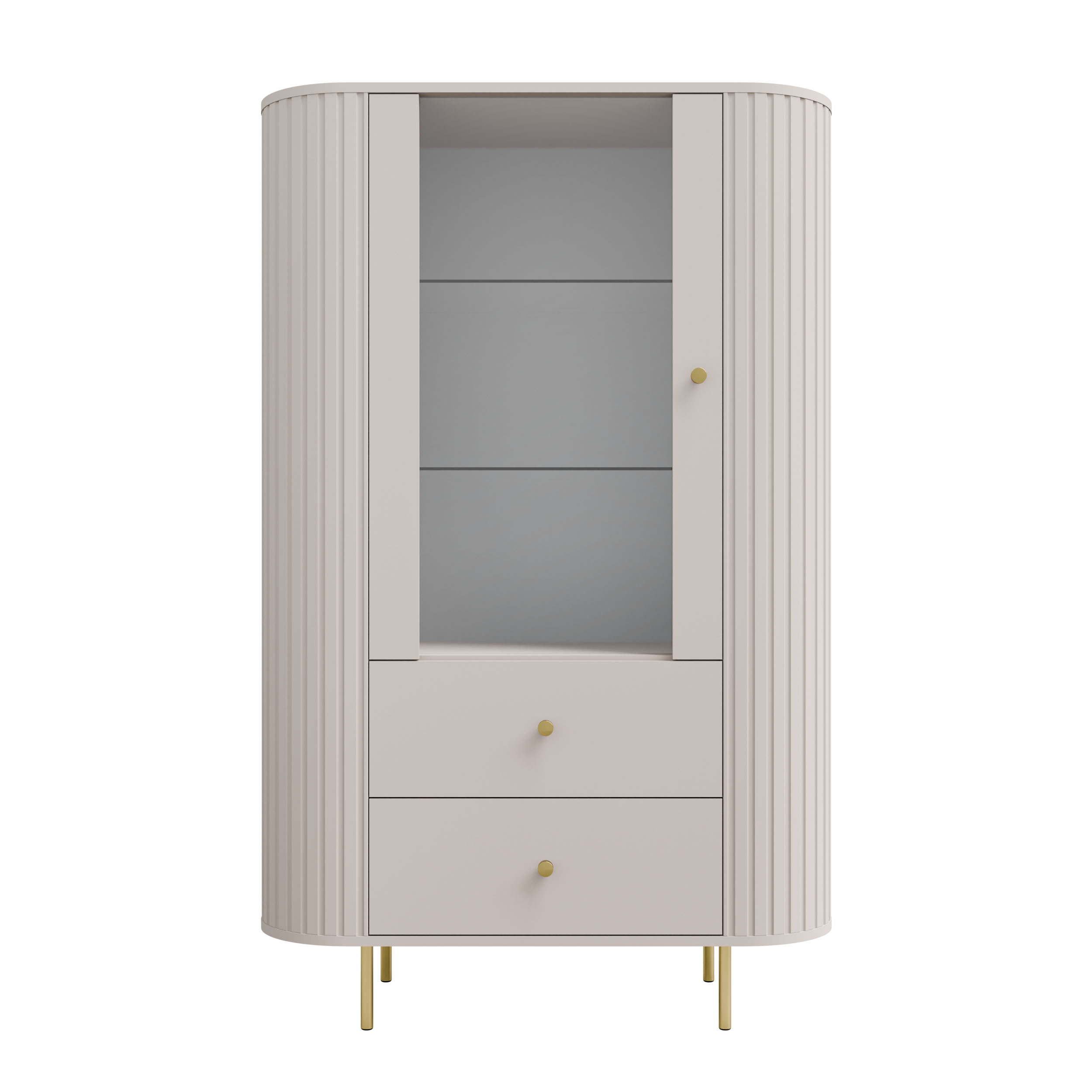 Witryna do salonu z przeszklonymi drzwiami i dwoma szufladami Flana 112 1F2S Beżowa