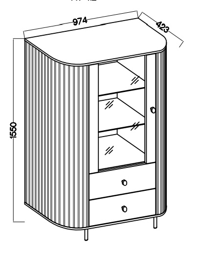 Witryna do salonu z przeszklonymi drzwiami i dwoma szufladami Flana 112 1F2S Beżowa