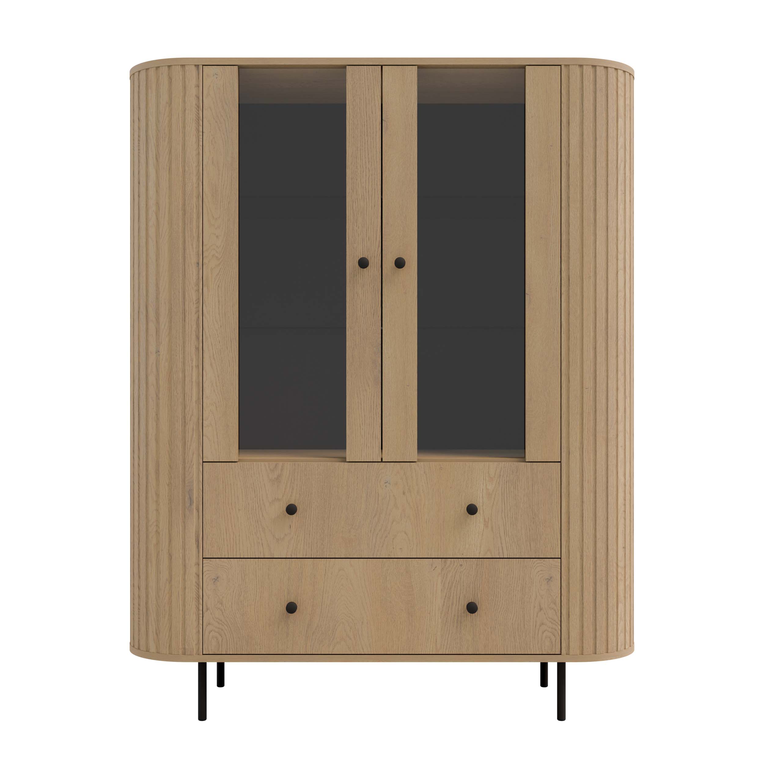 Witryna do salonu z przeszklonymi drzwiami i dwoma szufladami Flana 122 2F2S Dąb Cremona