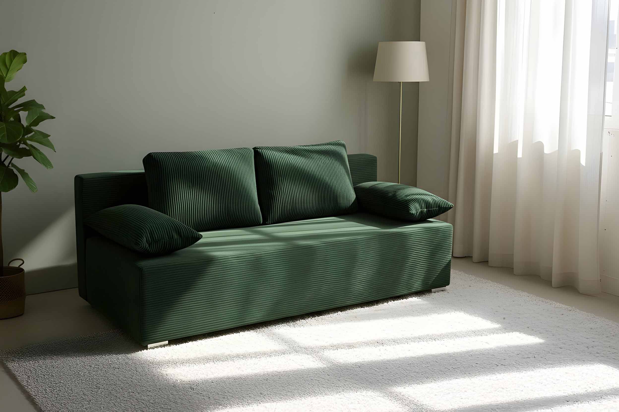 Kanapa rozkładana z funkcją spania Lunera 2 sztruks zielony