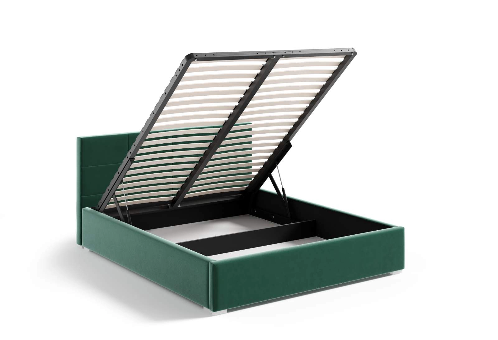 Łóżko tapicerowane 160x200 z pojemnikiem i materacem Matia Granatowe Metalowy Stelaż