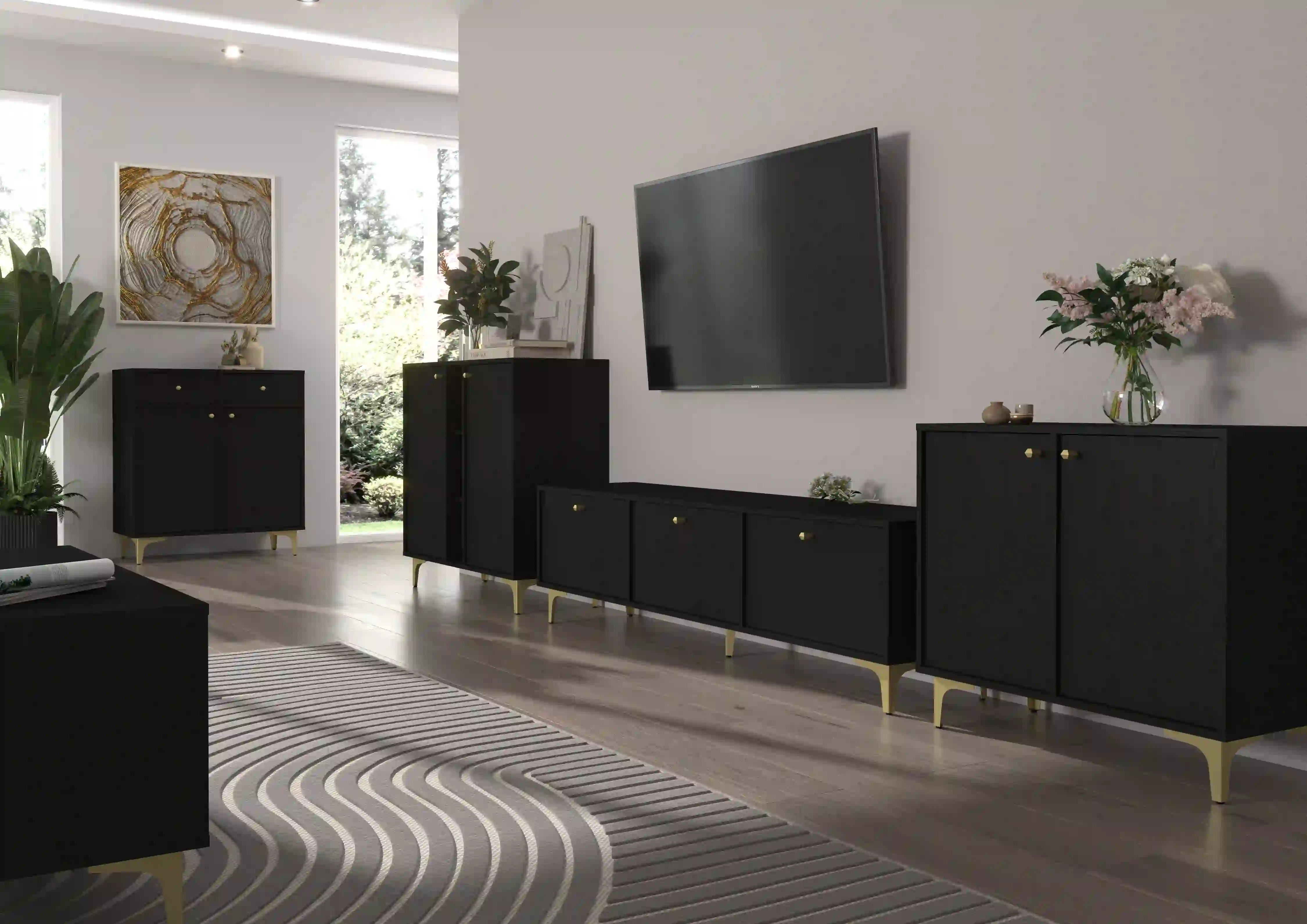Komoda dwudrzwiowa do salonu Sakai 2F T822 Czarny