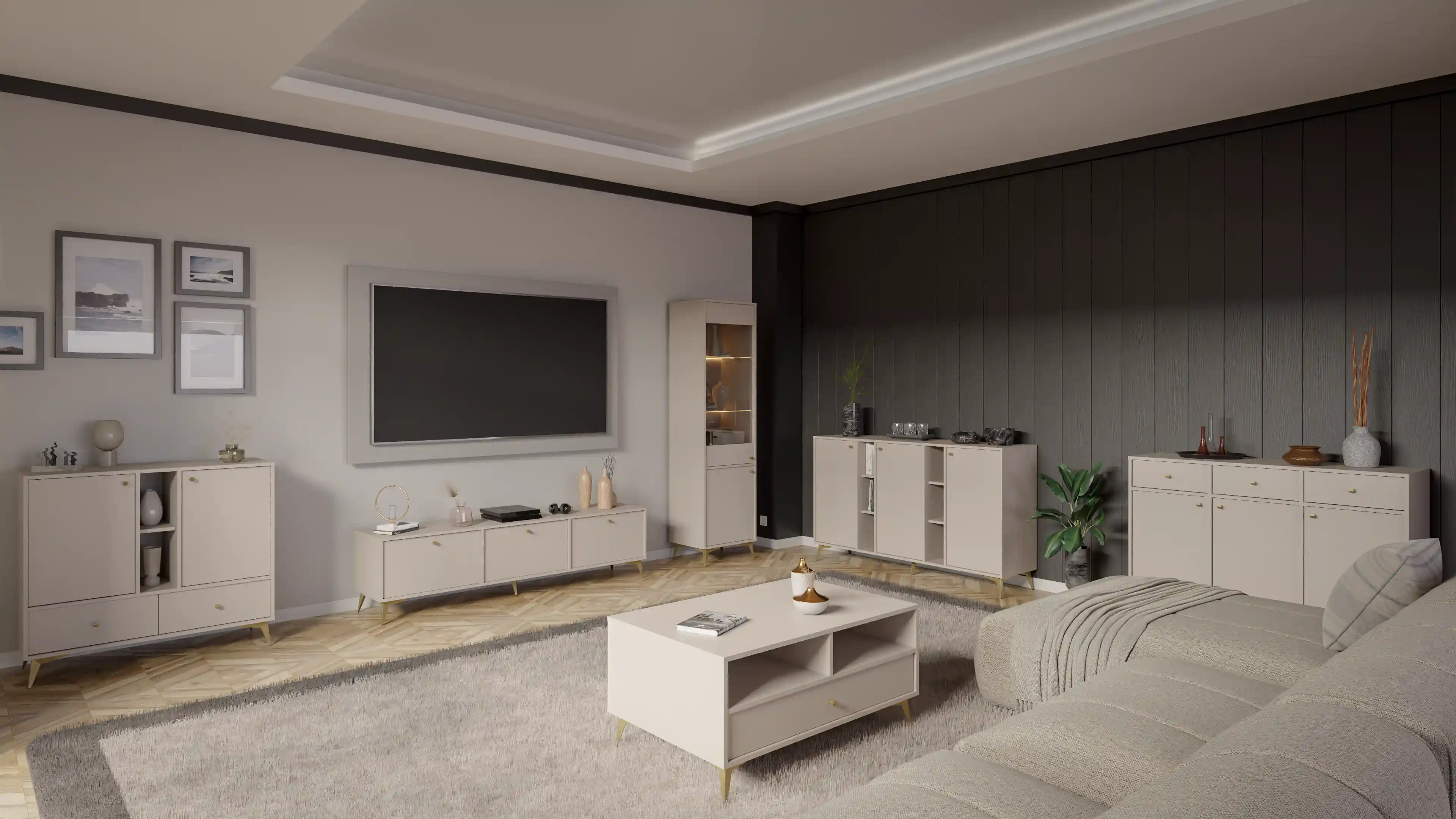 Komoda trzydrzwiowa do salonu Sakai 3F T823 Beżowy