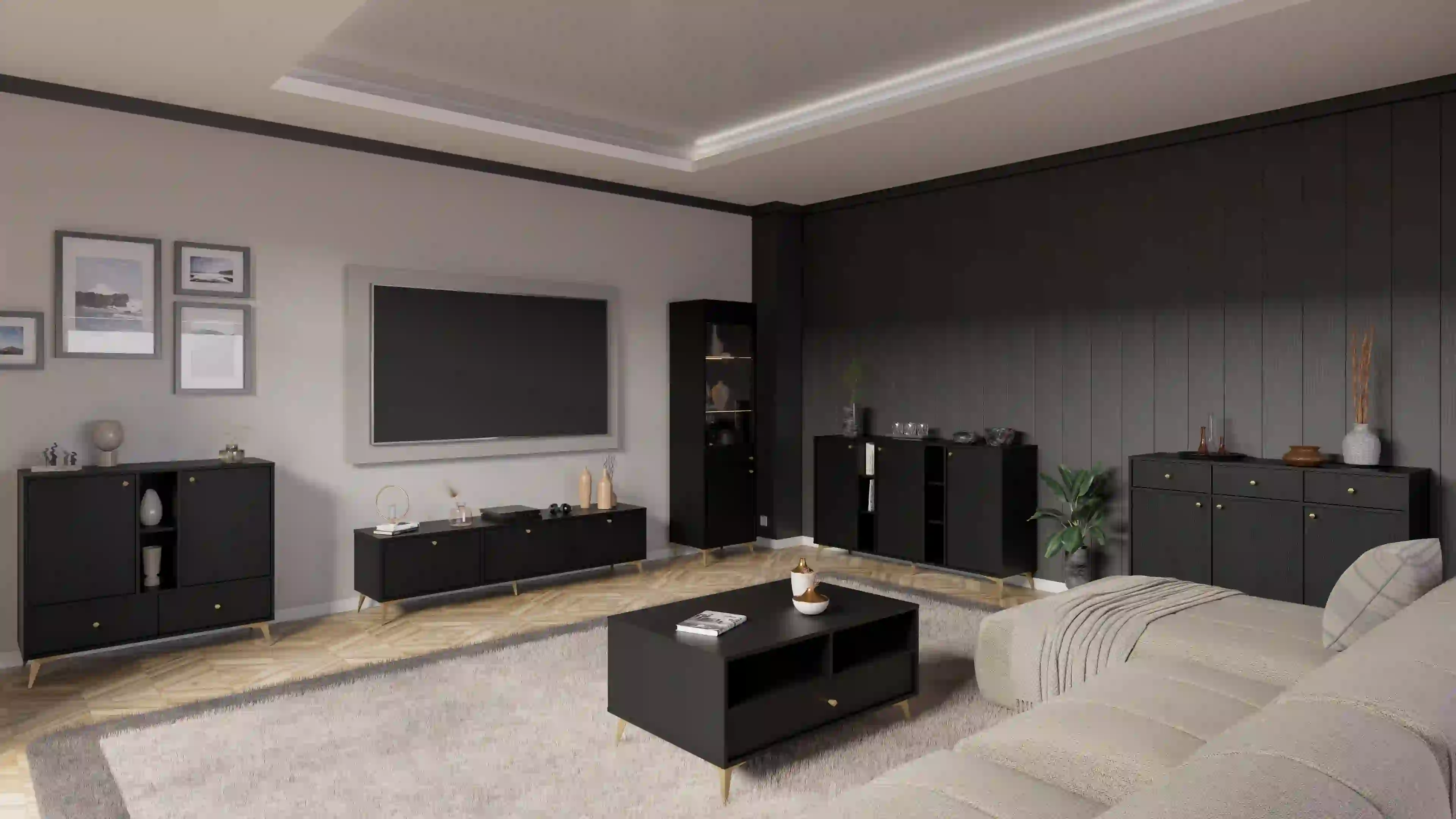 Komoda trzydrzwiowa do salonu Sakai 3F T823 Czarny