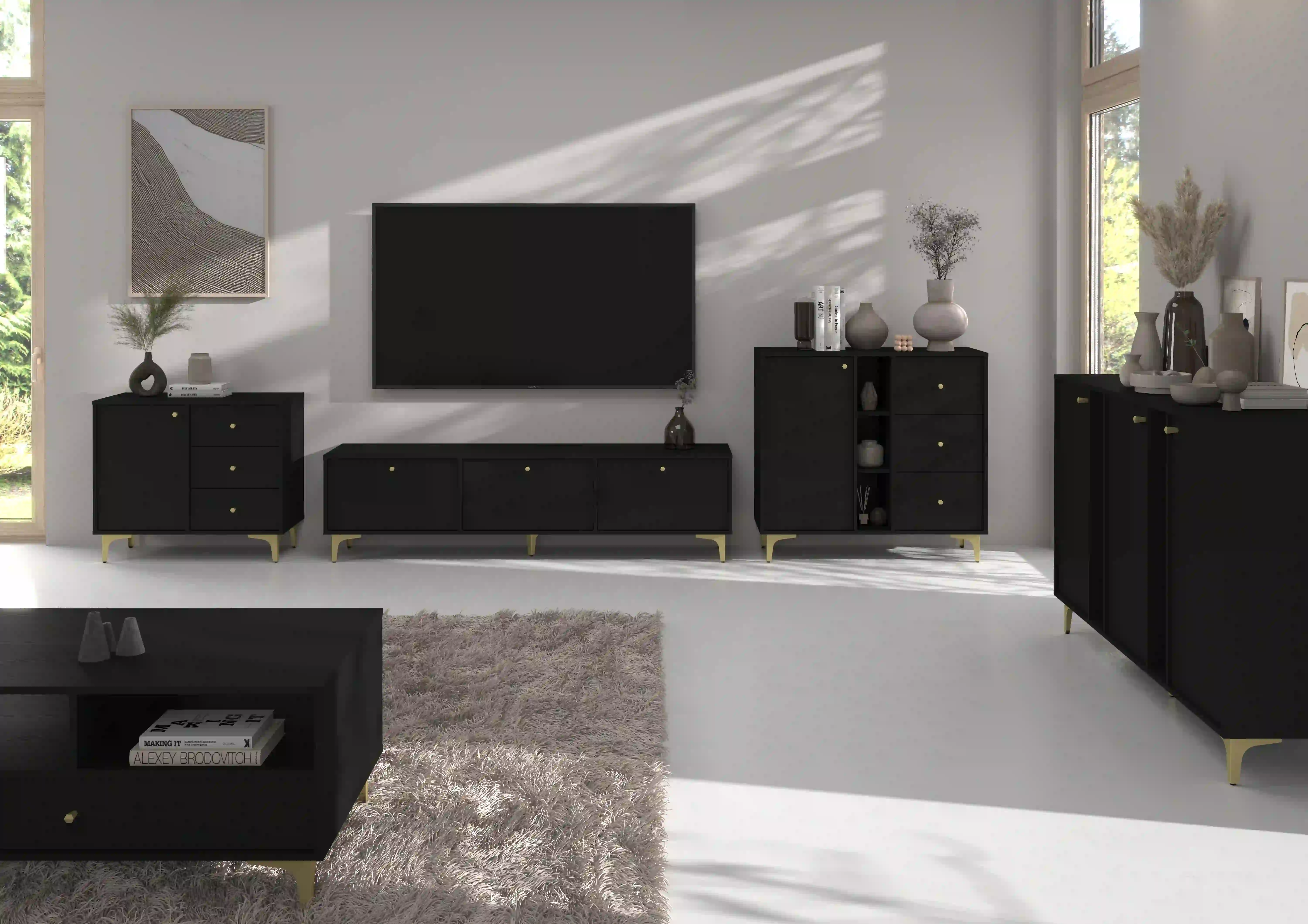 Komoda z szufladami do salonu Sakai 1F 3S T824 Czarny