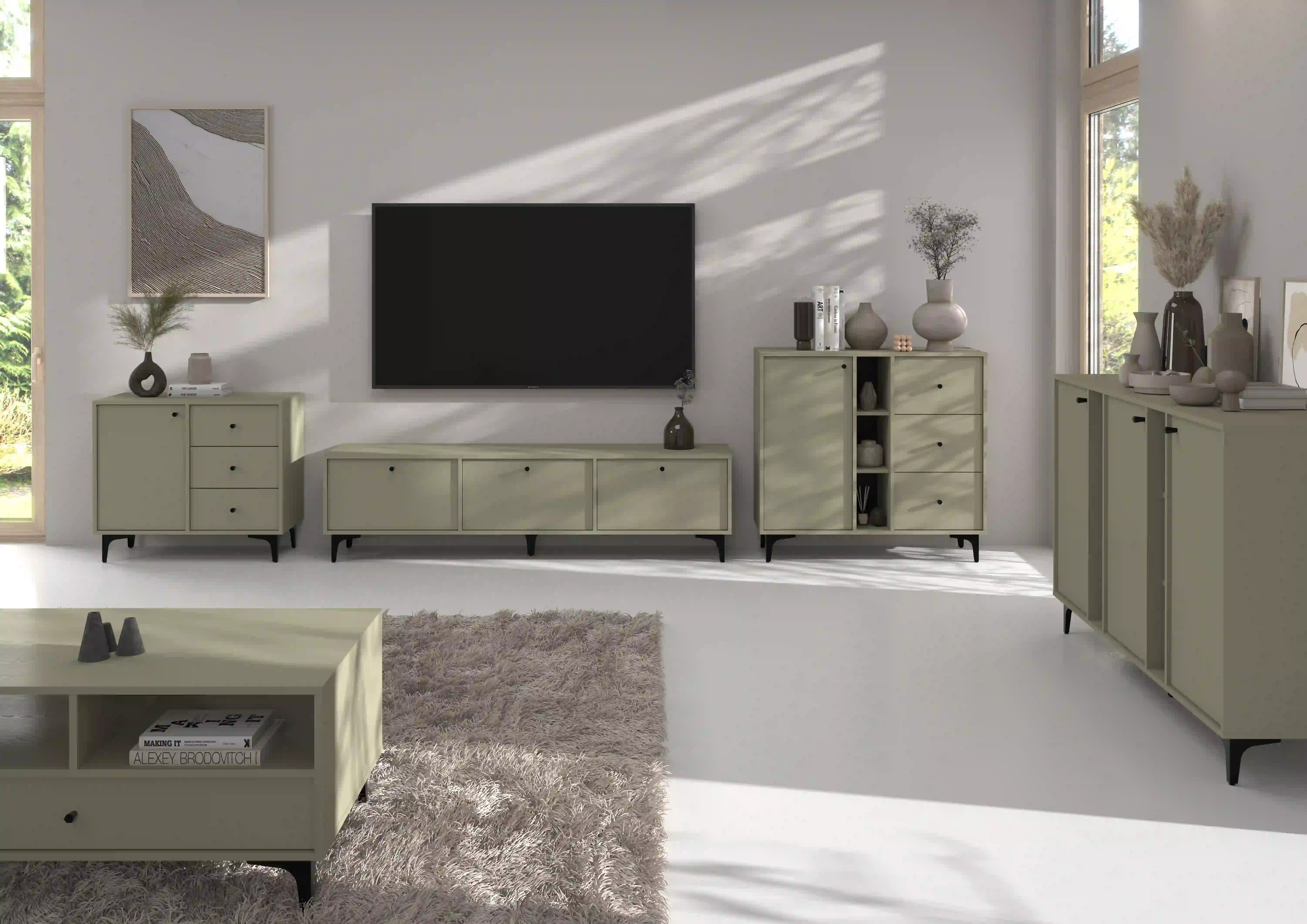 Komoda z szufladami do salonu Sakai 1F 3S T824 Eukaliptus