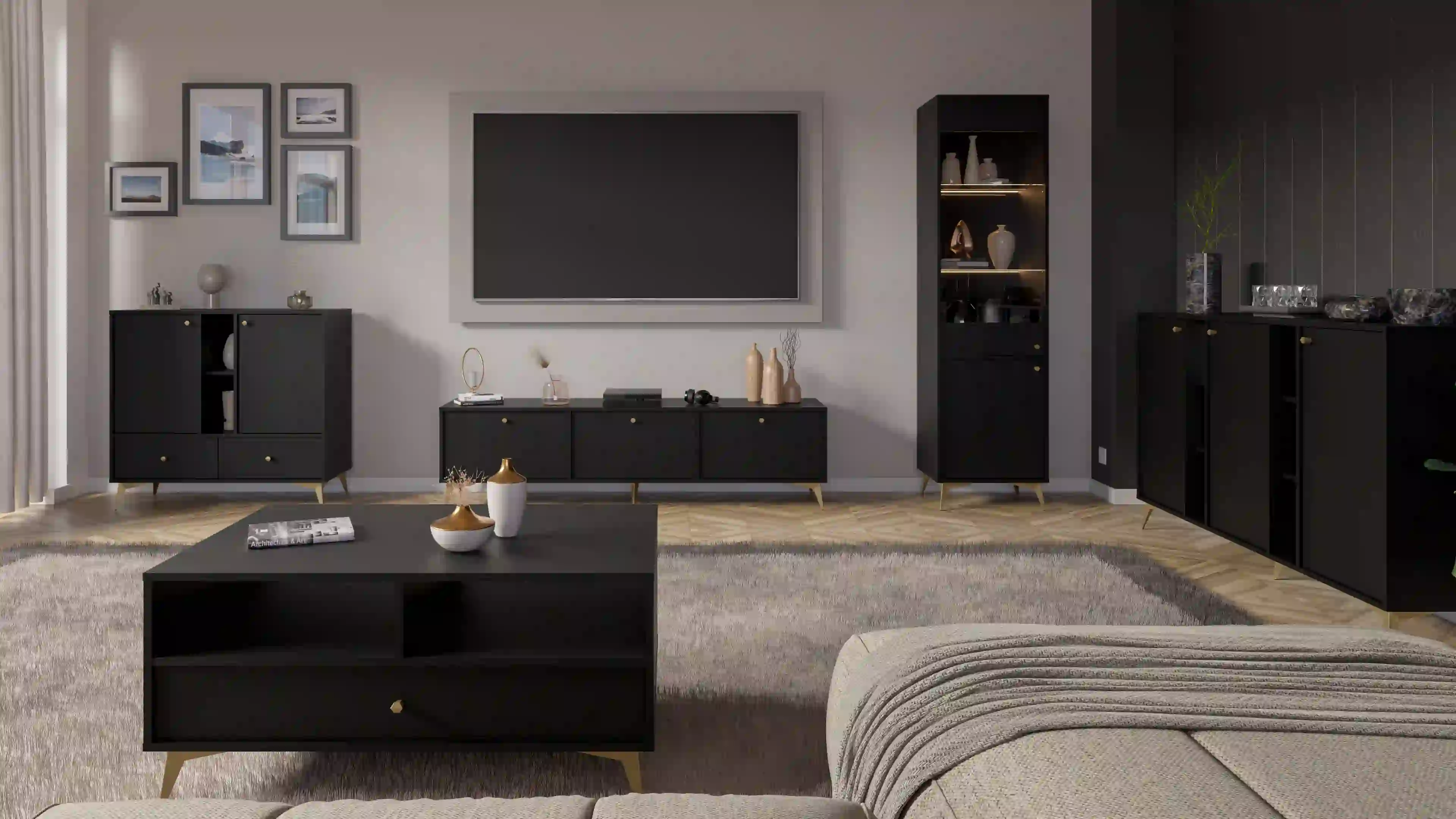 Komoda z szufladami do salonu Sakai 2F 2S T825 Czarny