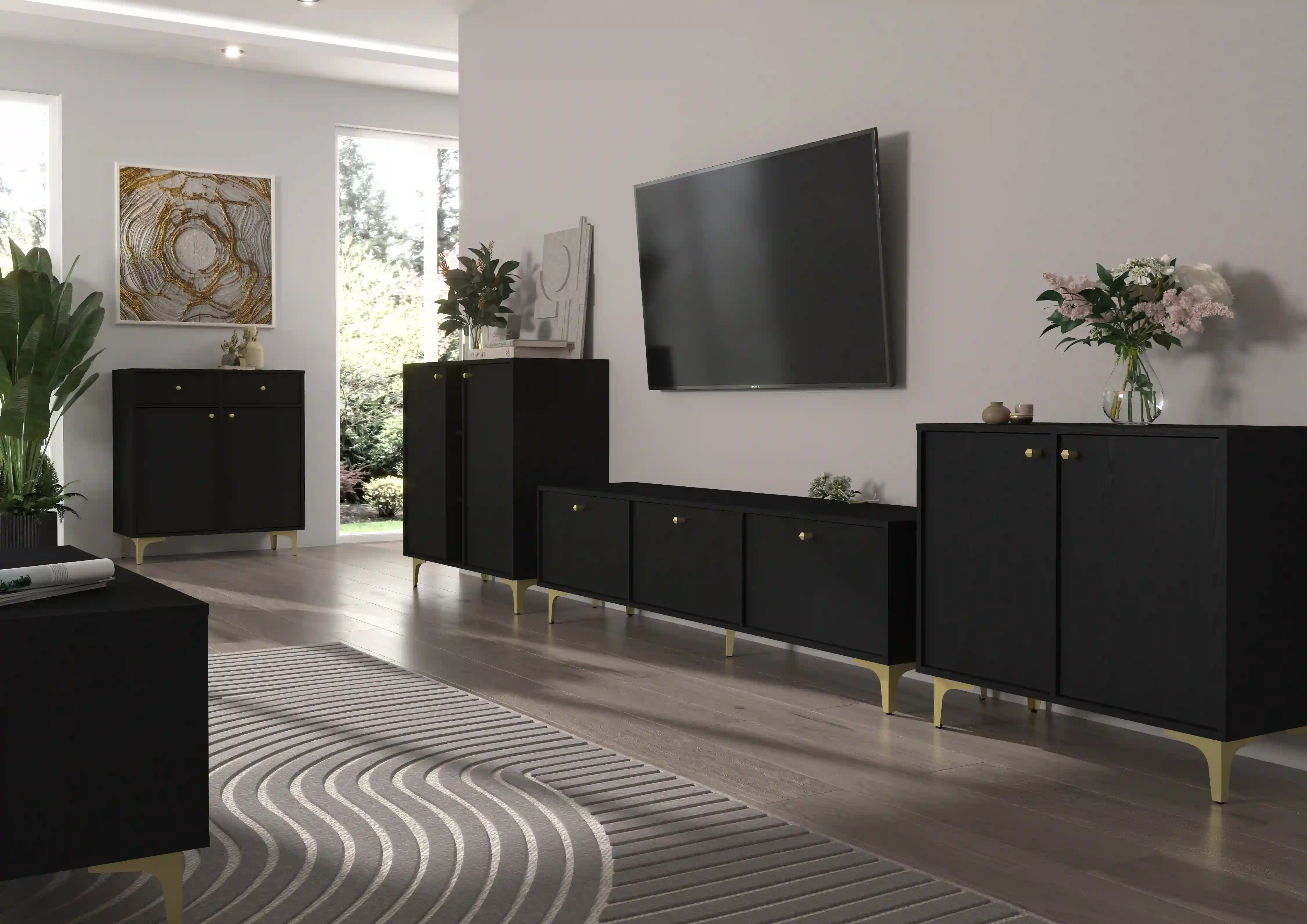 Komoda z szufladami do salonu Sakai 2F 2S T826 Czarny