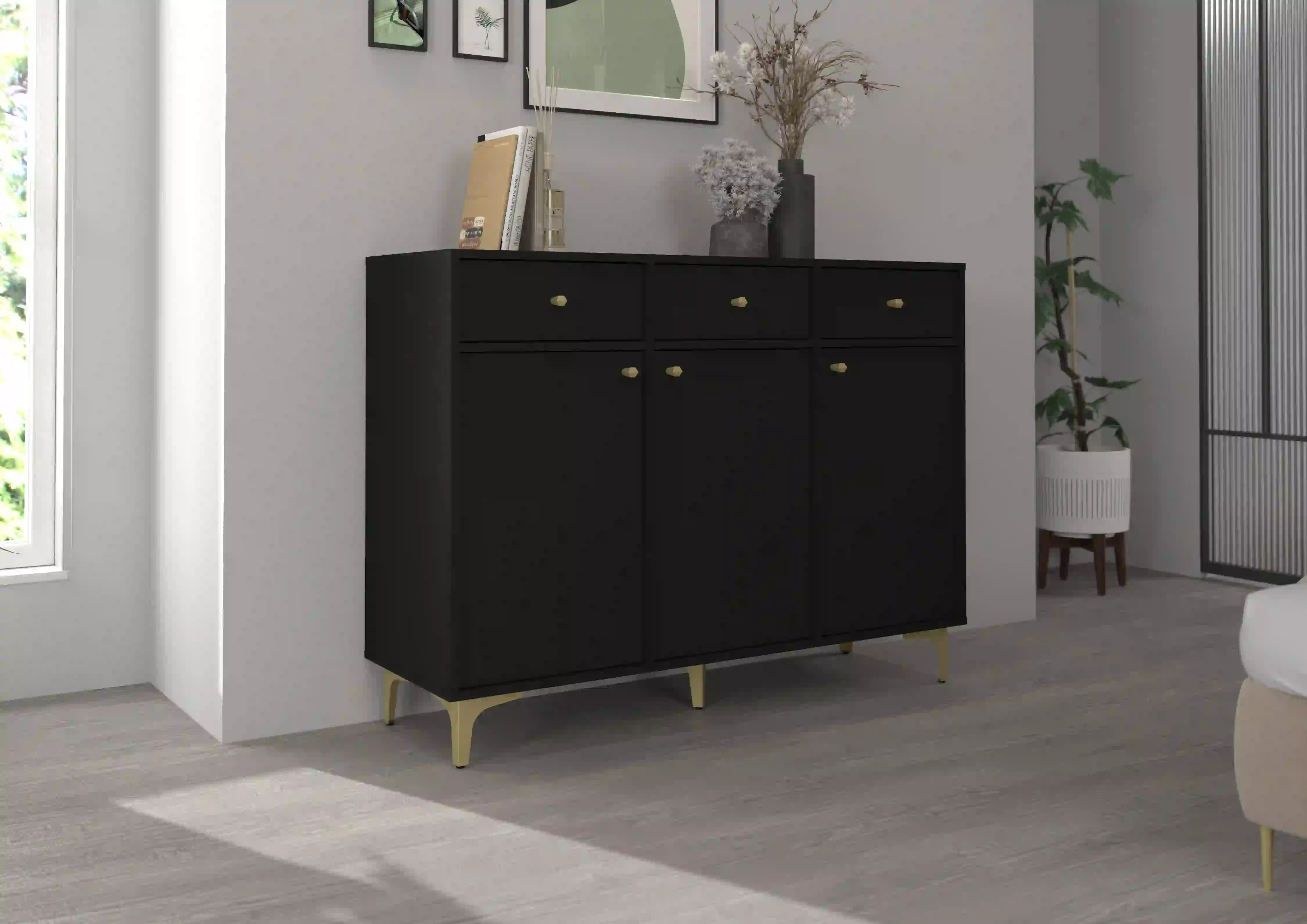 Komoda z szufladami do salonu Sakai 3F 3S T827 Czarny