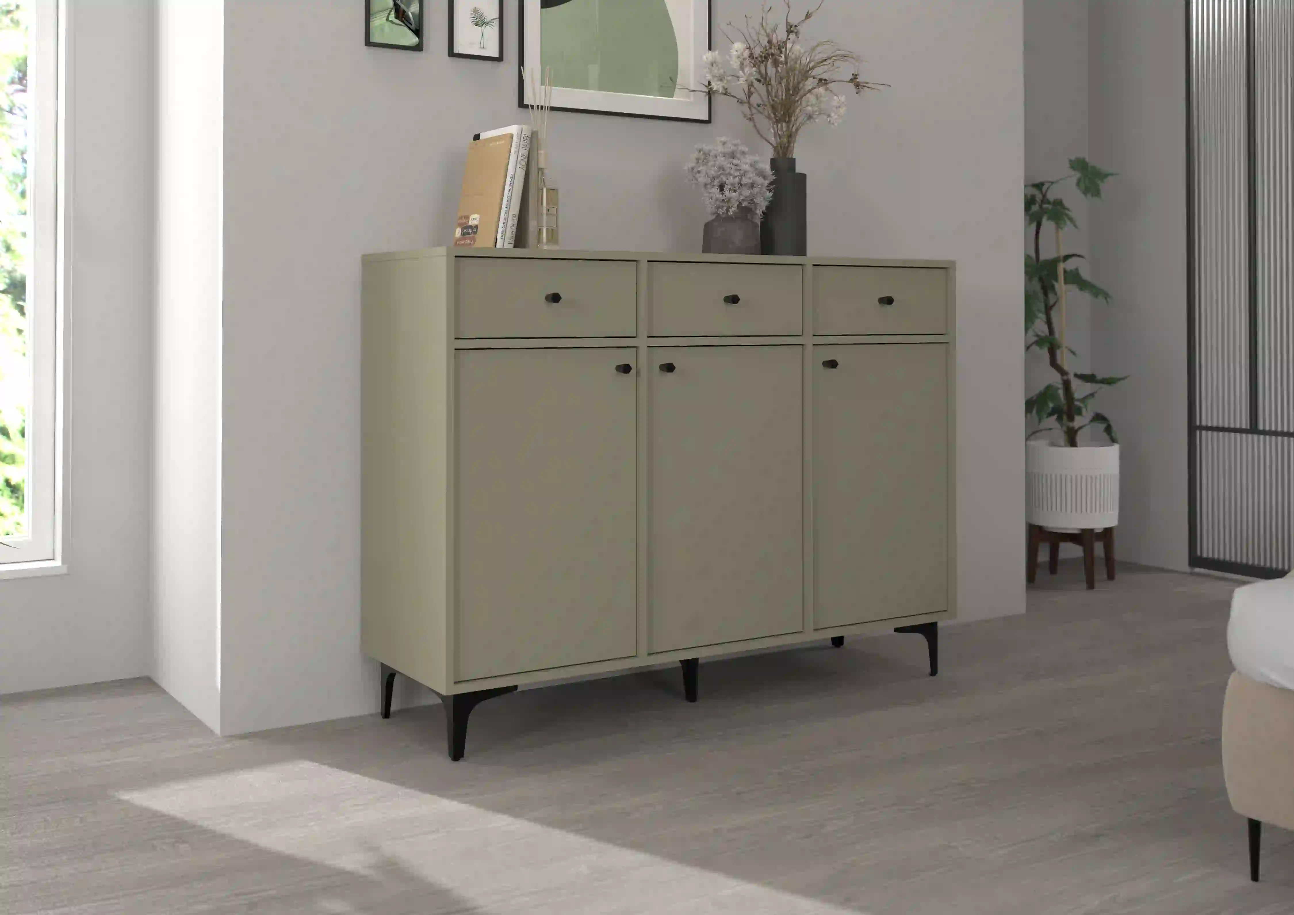 Komoda z szufladami do salonu Sakai 3F 3S T827 Eukaliptus