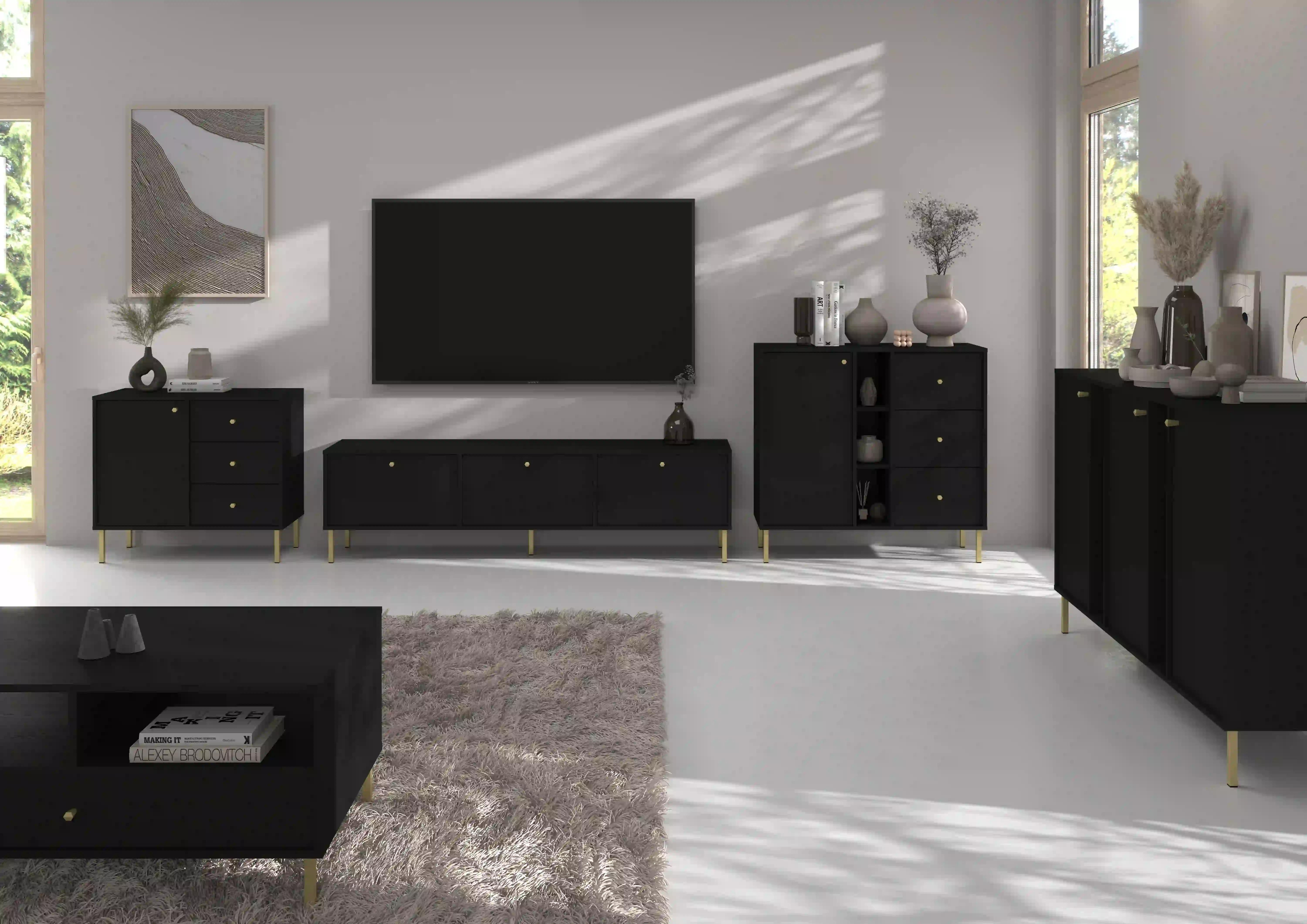 Komoda z szufladami do salonu Sakai 1F 3S T814 Czarny