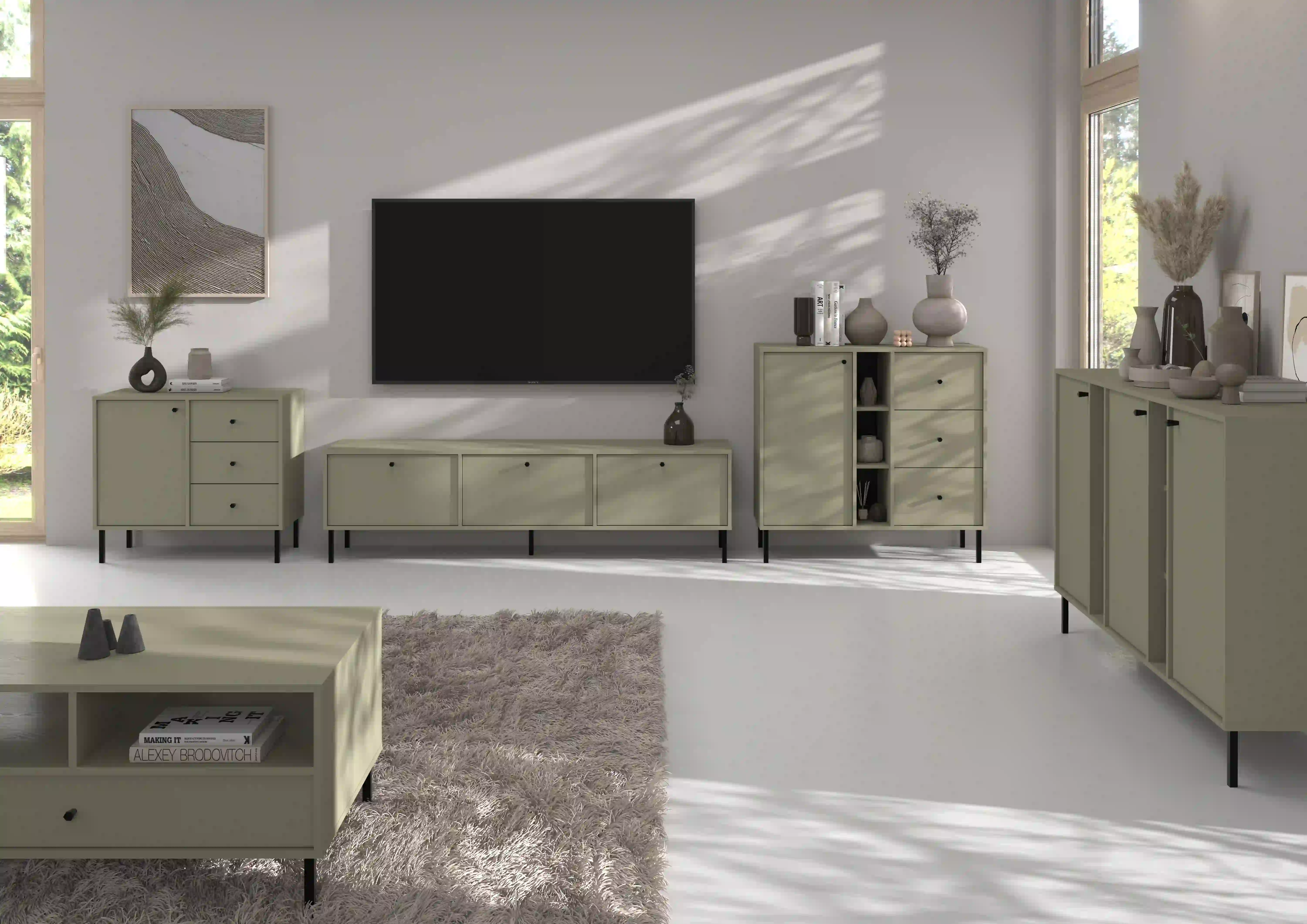 Komoda z szufladami do salonu Sakai 1F 3S T814 Eukaliptus