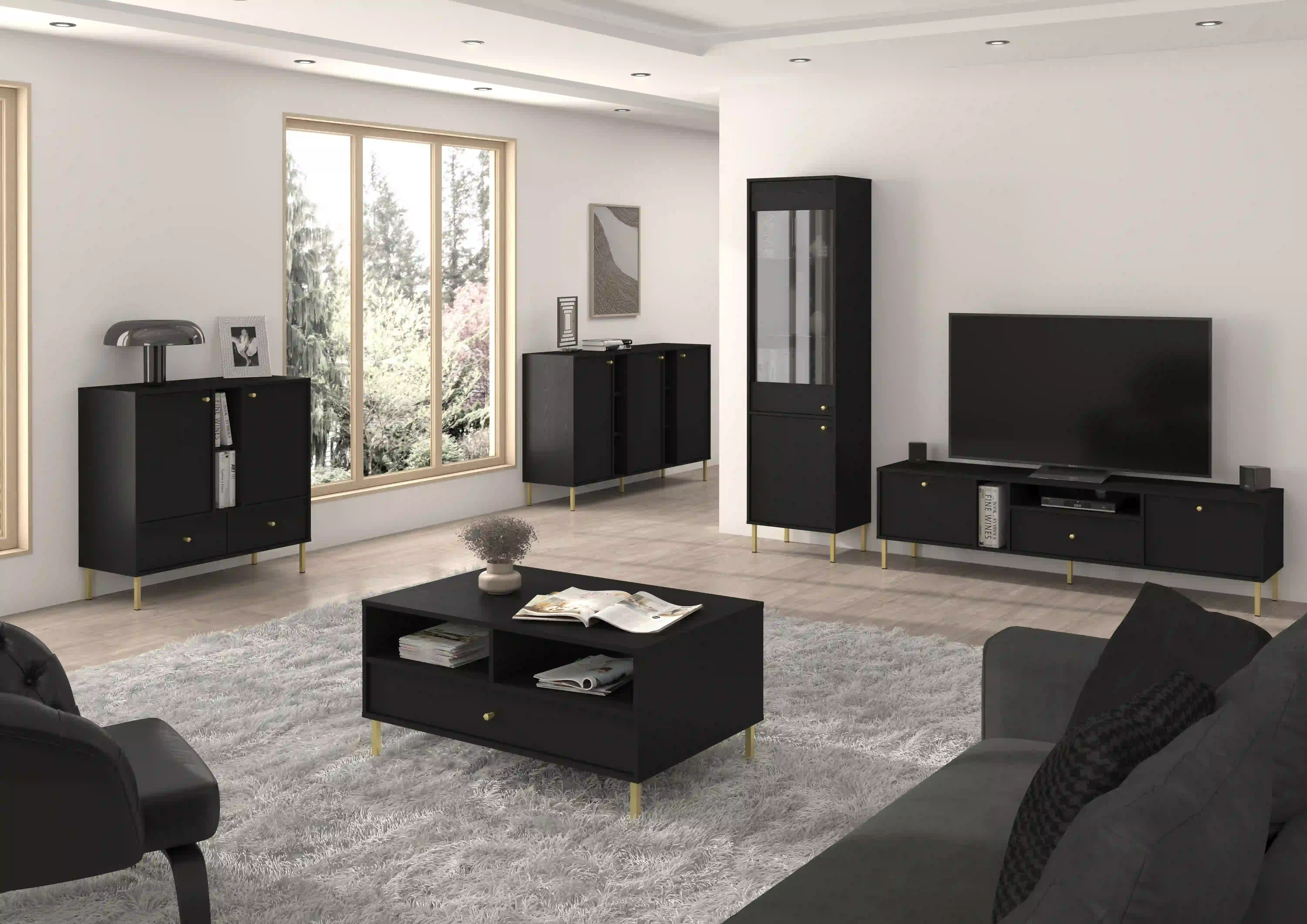 Komoda trzydrzwiowa do salonu Sakai 3F T823 Czarny