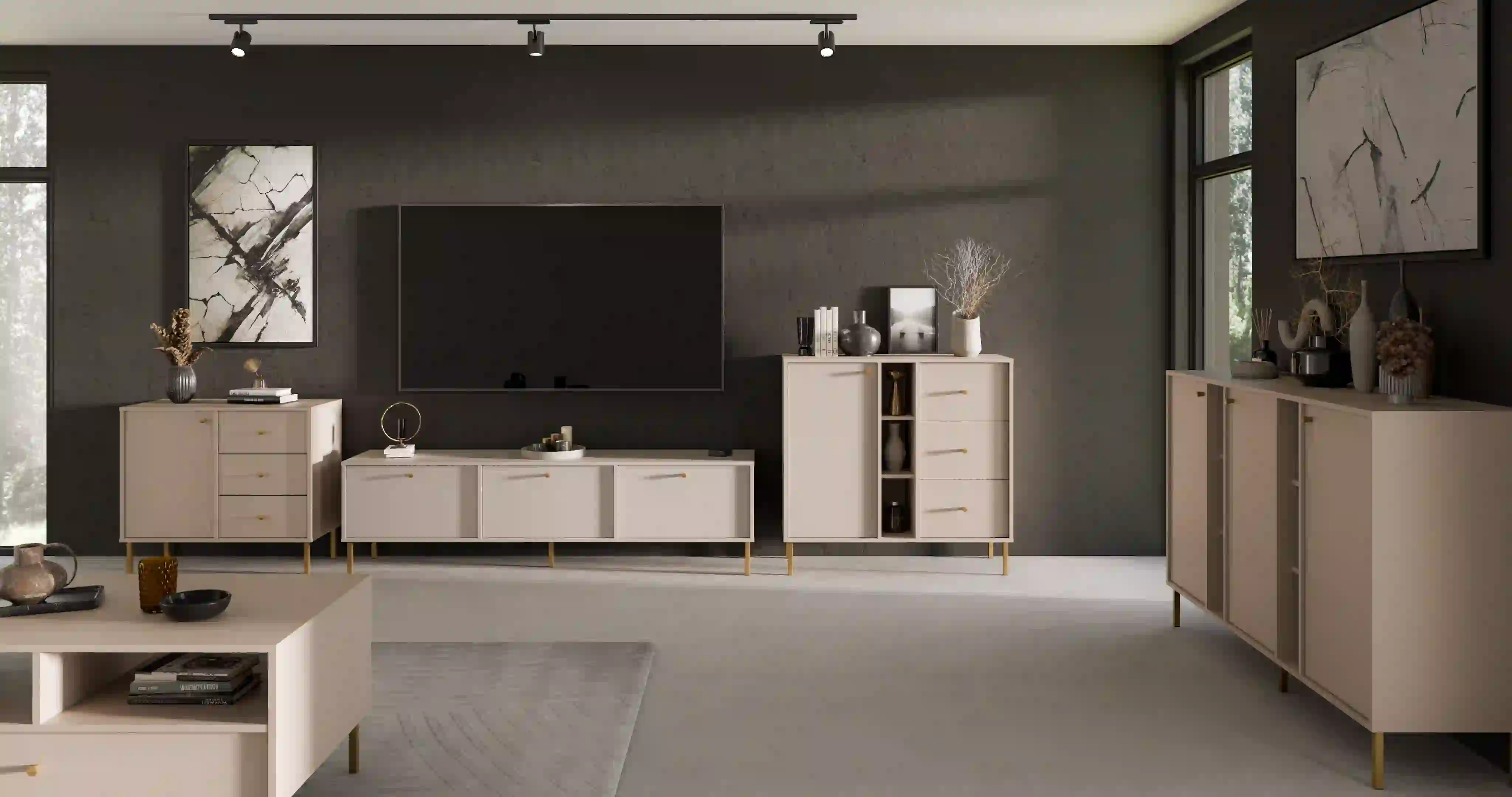 Komoda z szufladami do salonu Sakai 1F 3S T824 Beżowy