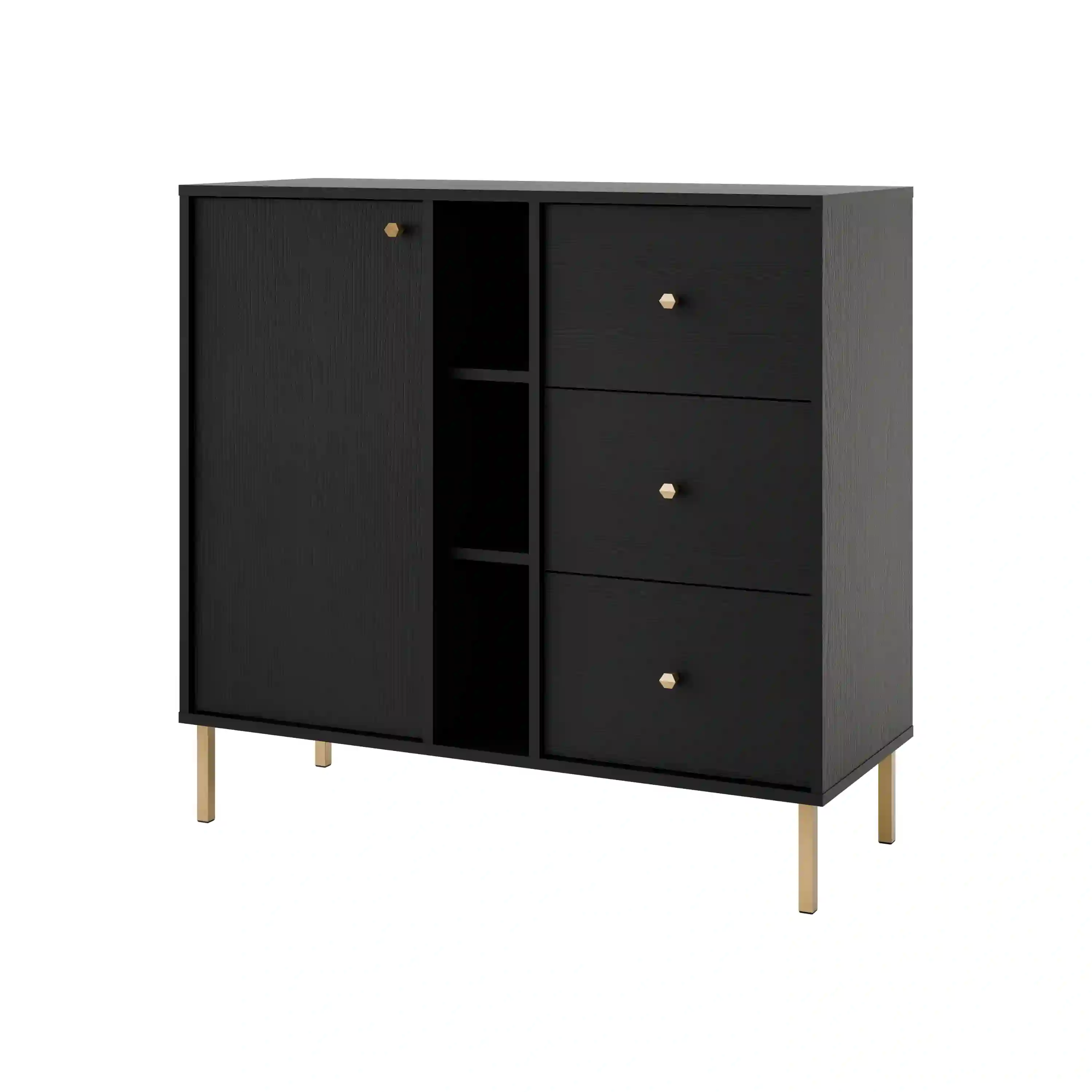 Komoda z szufladami do salonu Sakai 1F 3S T824 Czarny