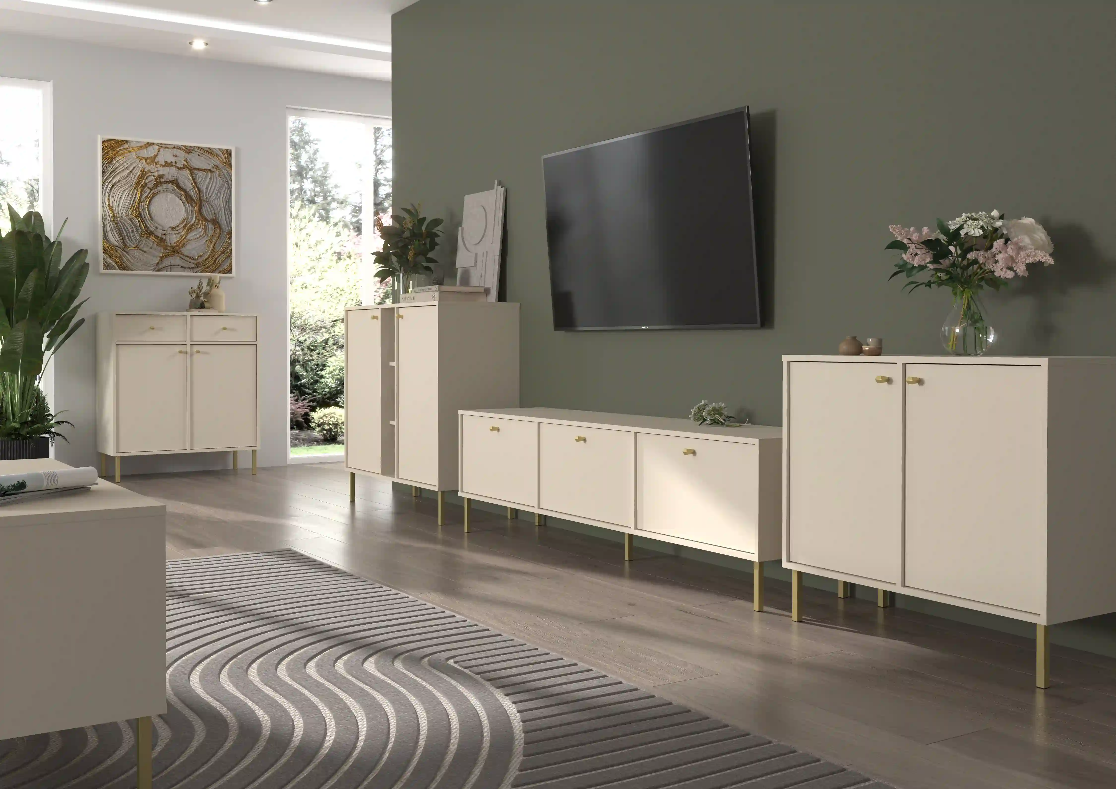 Komoda z szufladami do salonu Sakai 2F 2S T826 Beżowy