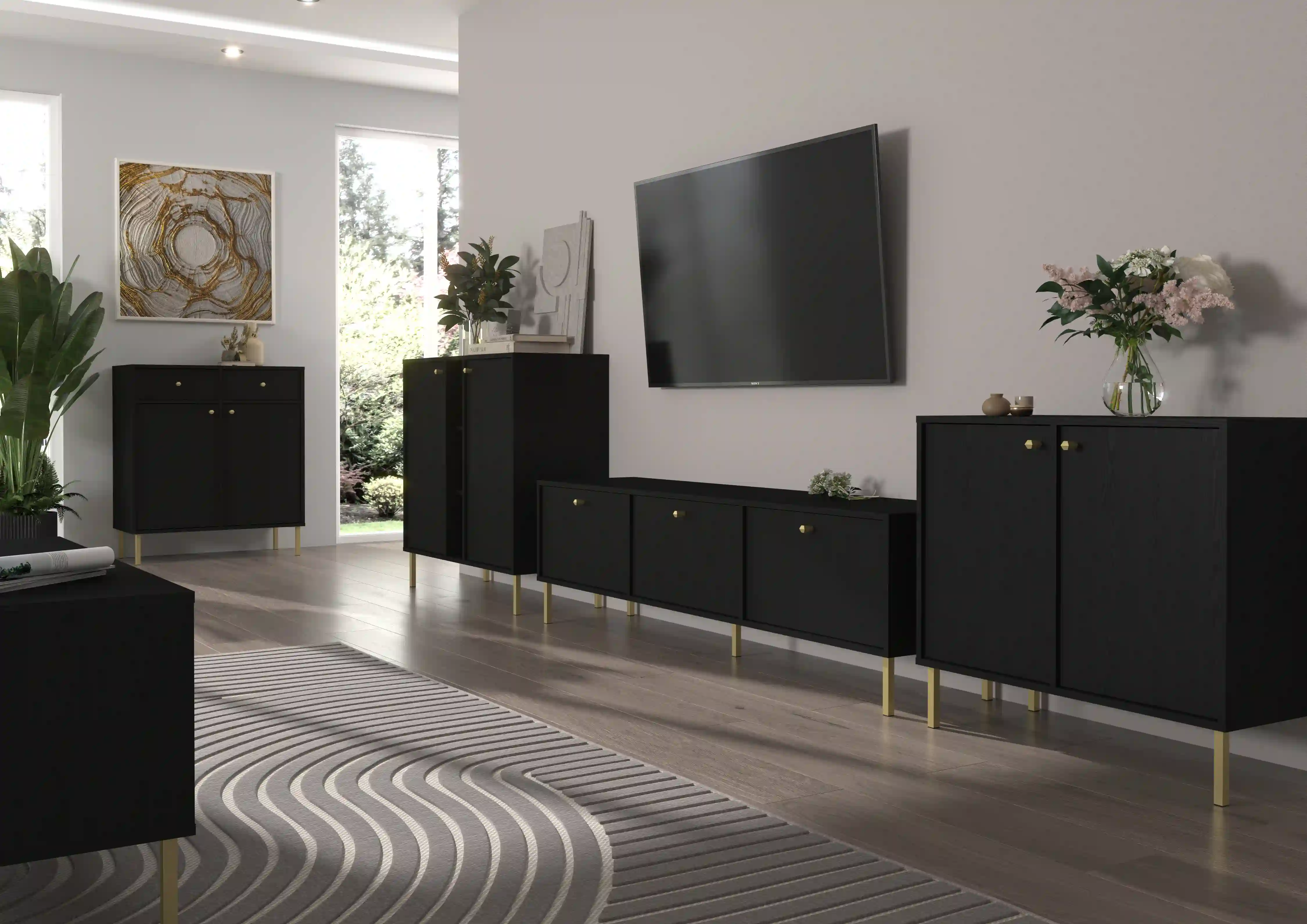 Komoda z szufladami do salonu Sakai 2F 2S T826 Czarny