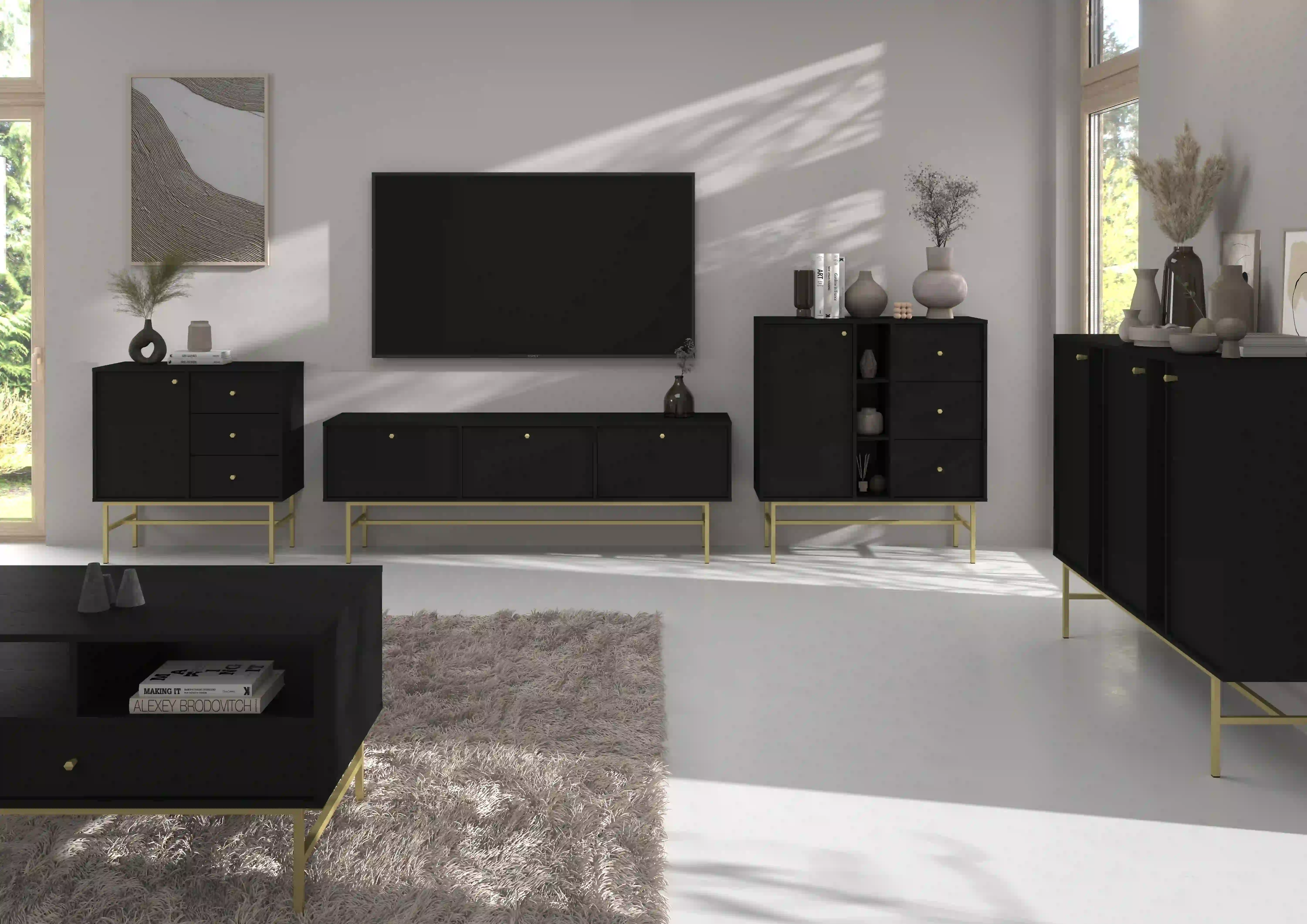 Komoda z szufladami do salonu Sakai 1F 3S T814 Czarny