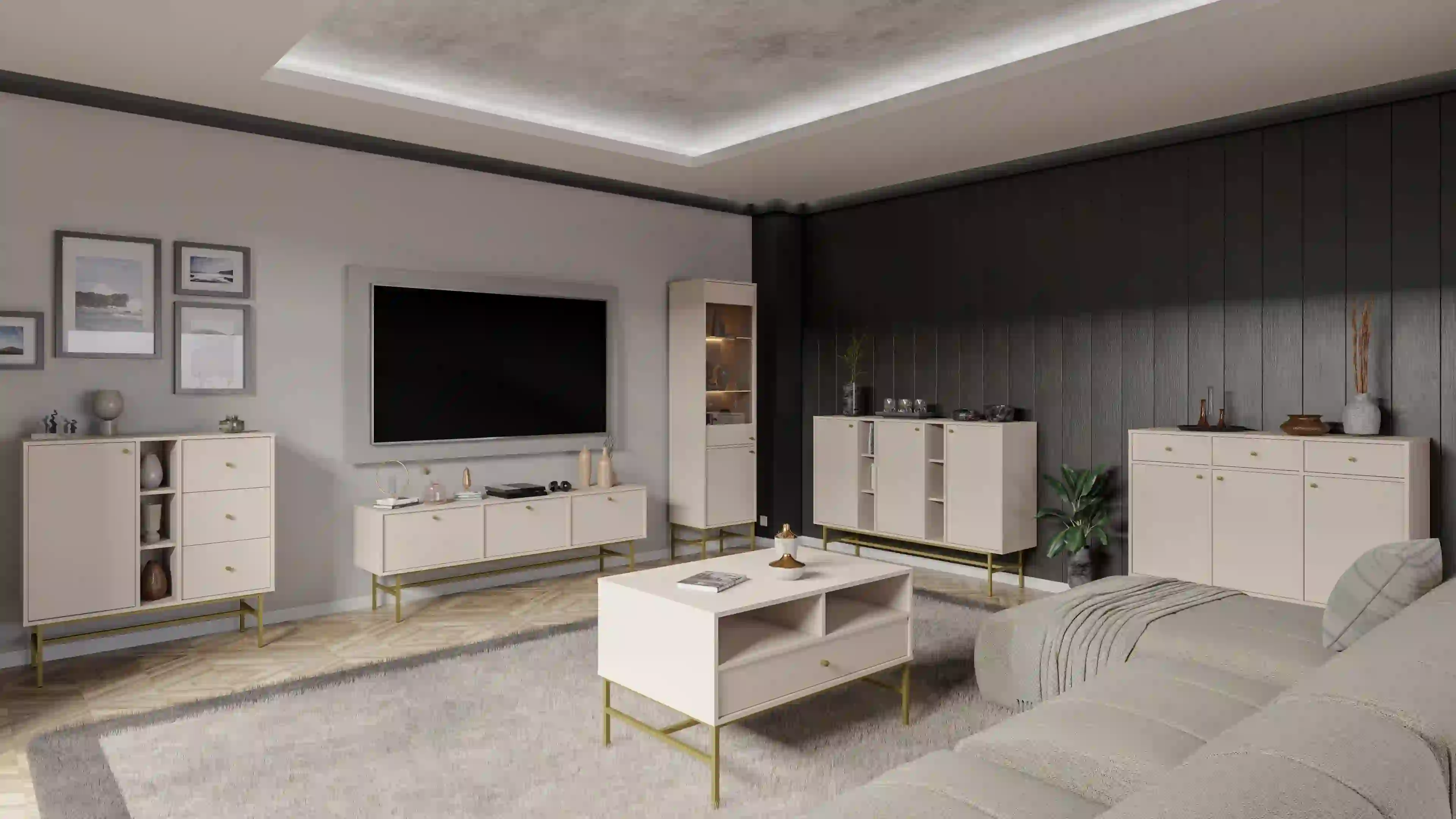 Komoda z szufladami do salonu Sakai 1F 3S T824 Beżowy