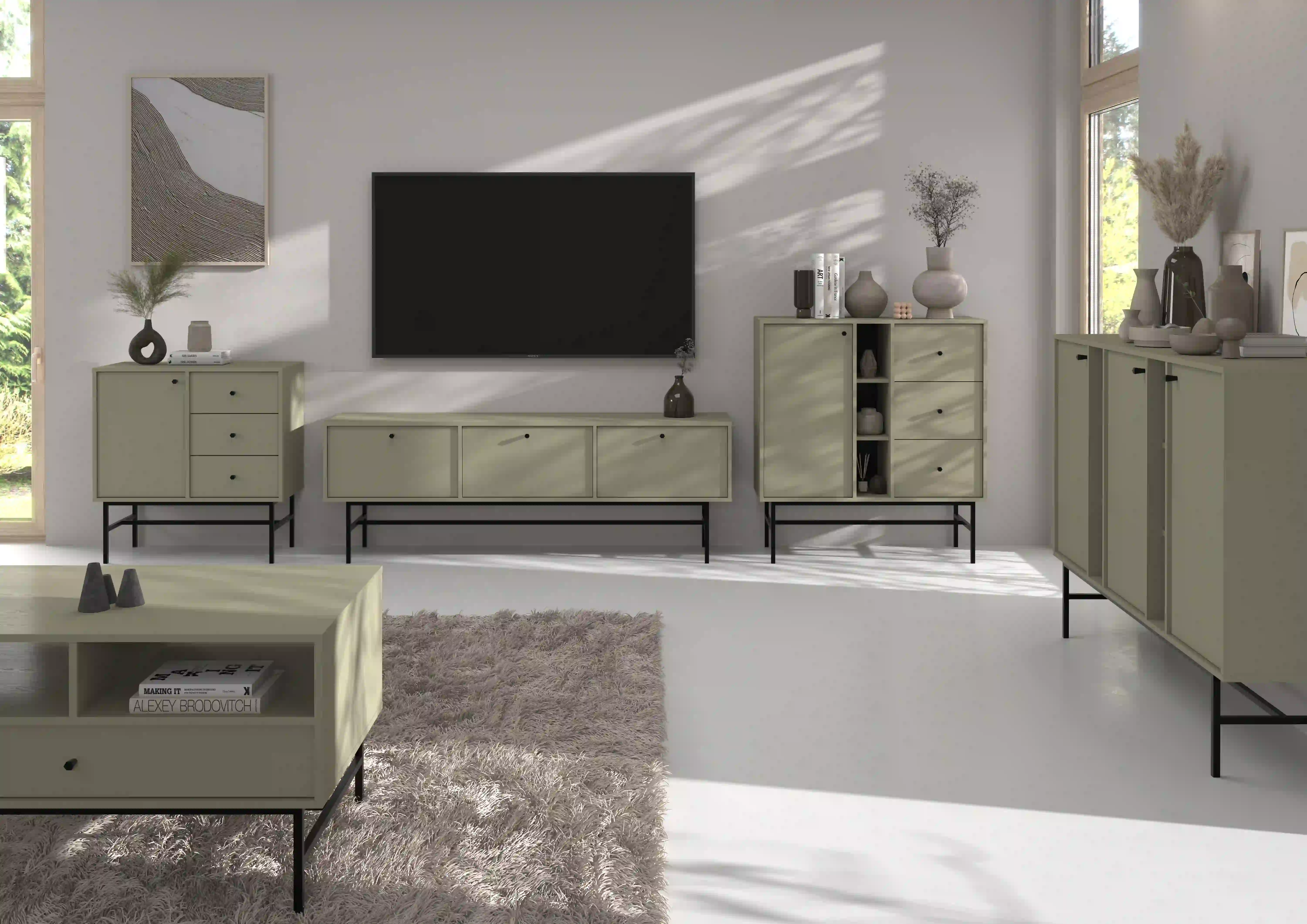 Komoda z szufladami do salonu Sakai 1F 3S T824 Eukaliptus